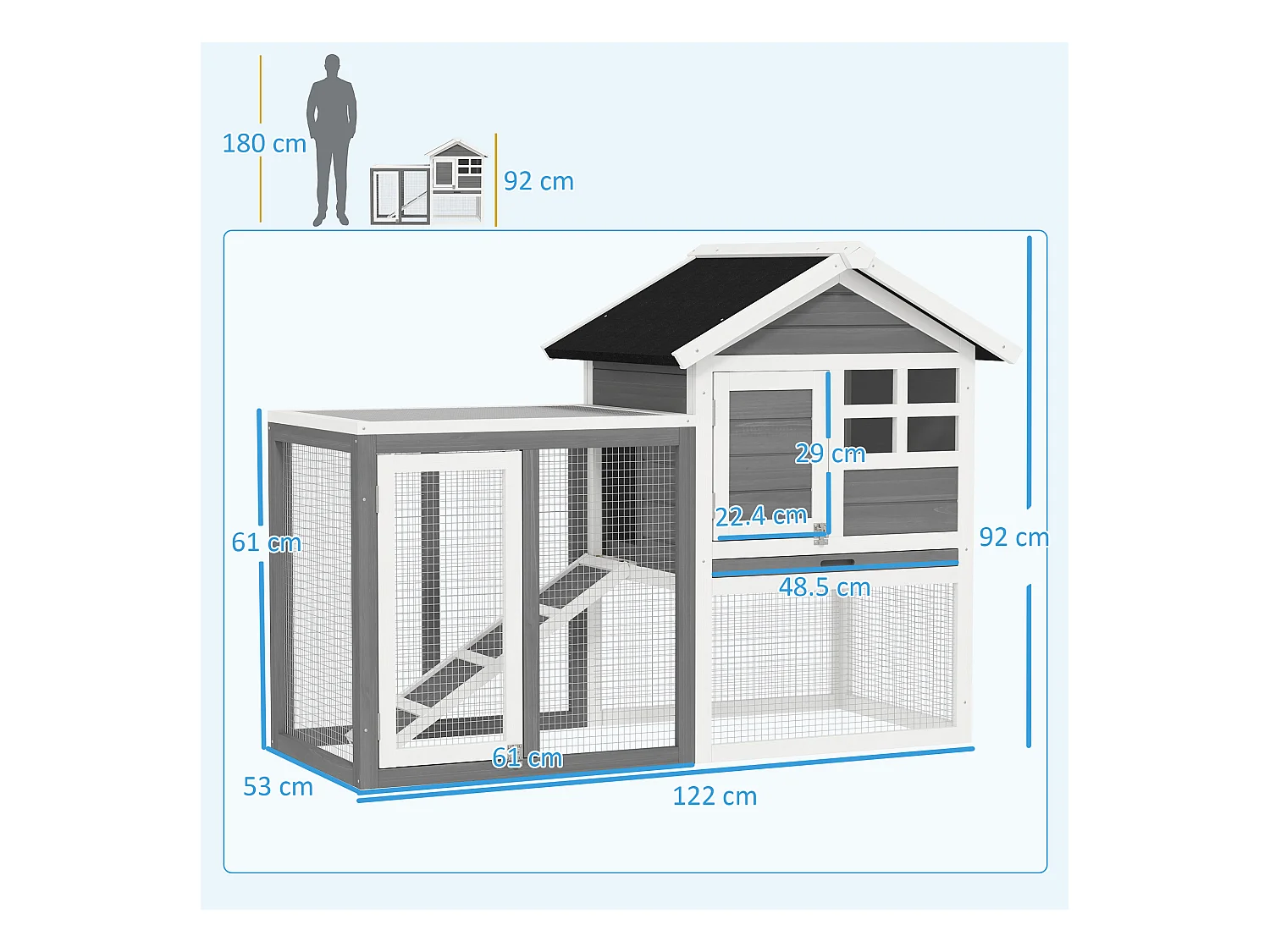 Gabbia per conigli e roditori conigliera da esterno in legno grigio