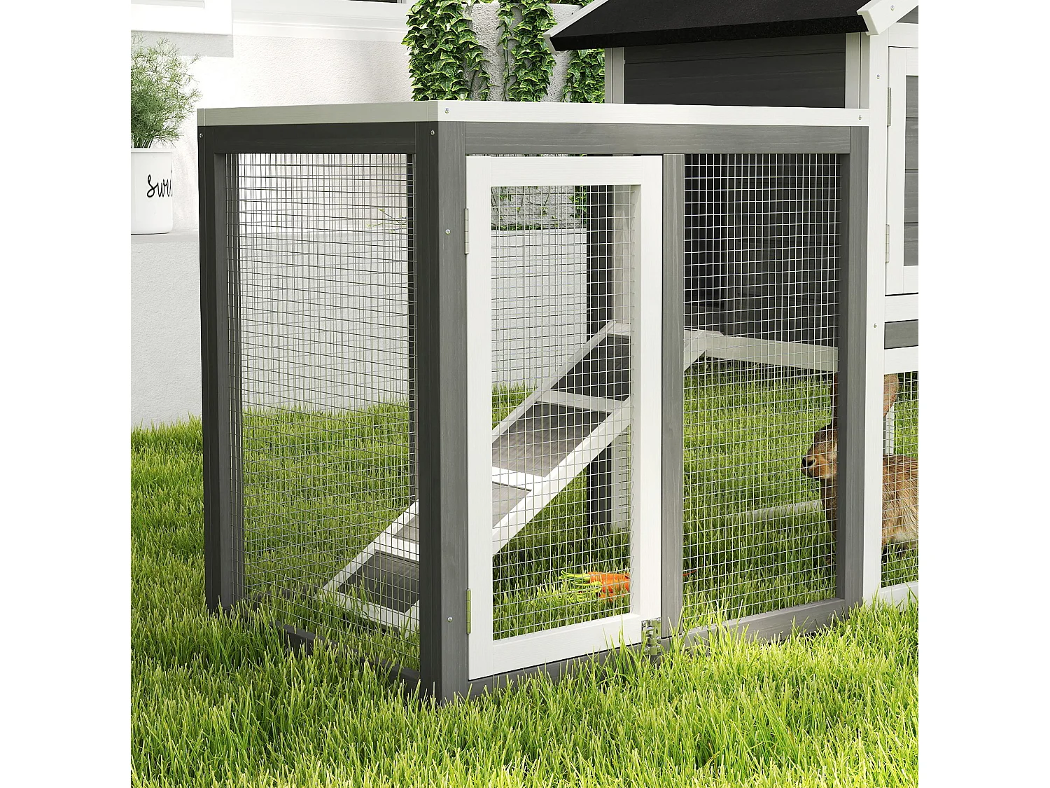 Gabbia per conigli e roditori conigliera da esterno in legno grigio