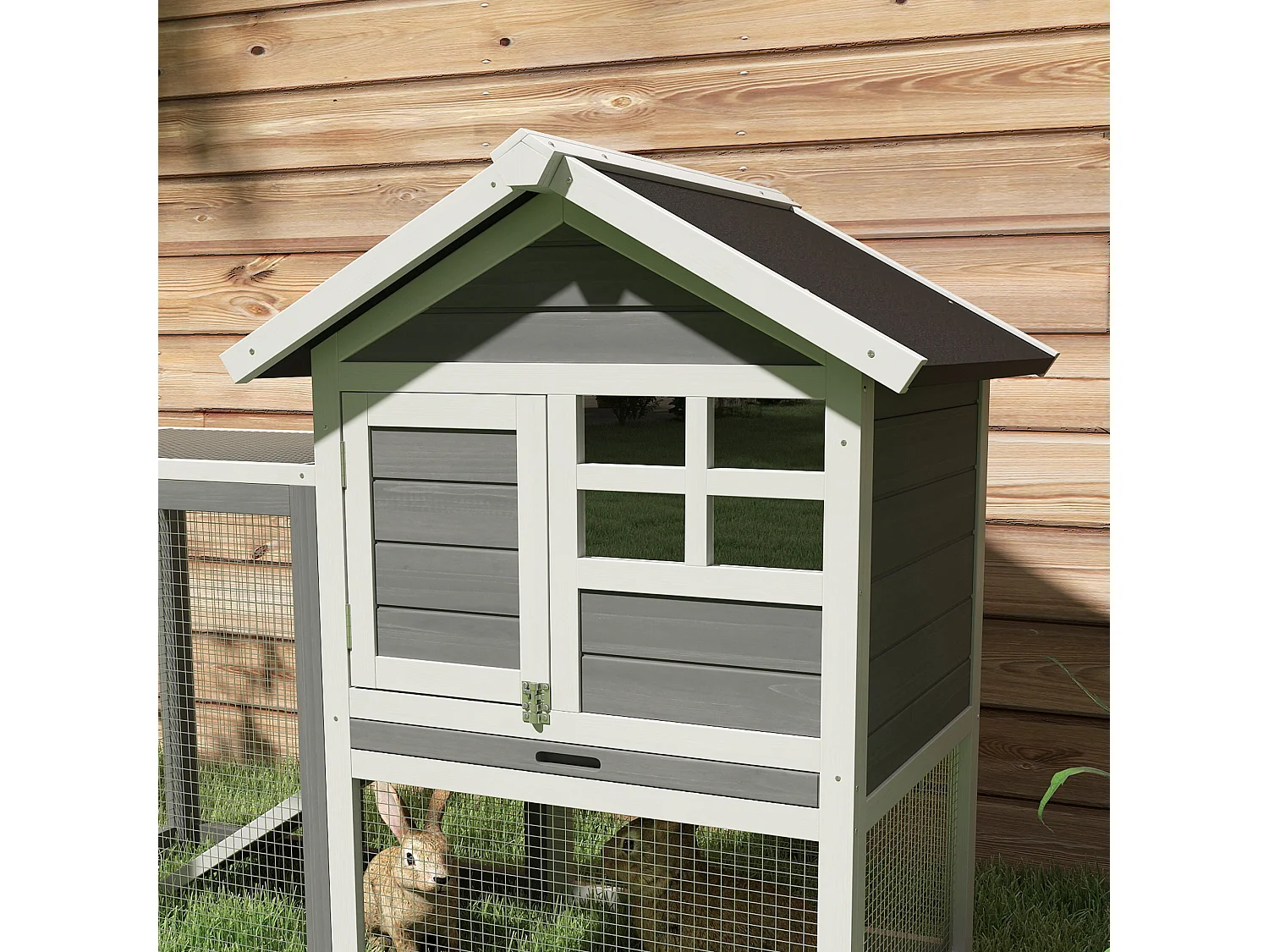 Gabbia per conigli e roditori conigliera da esterno in legno grigio