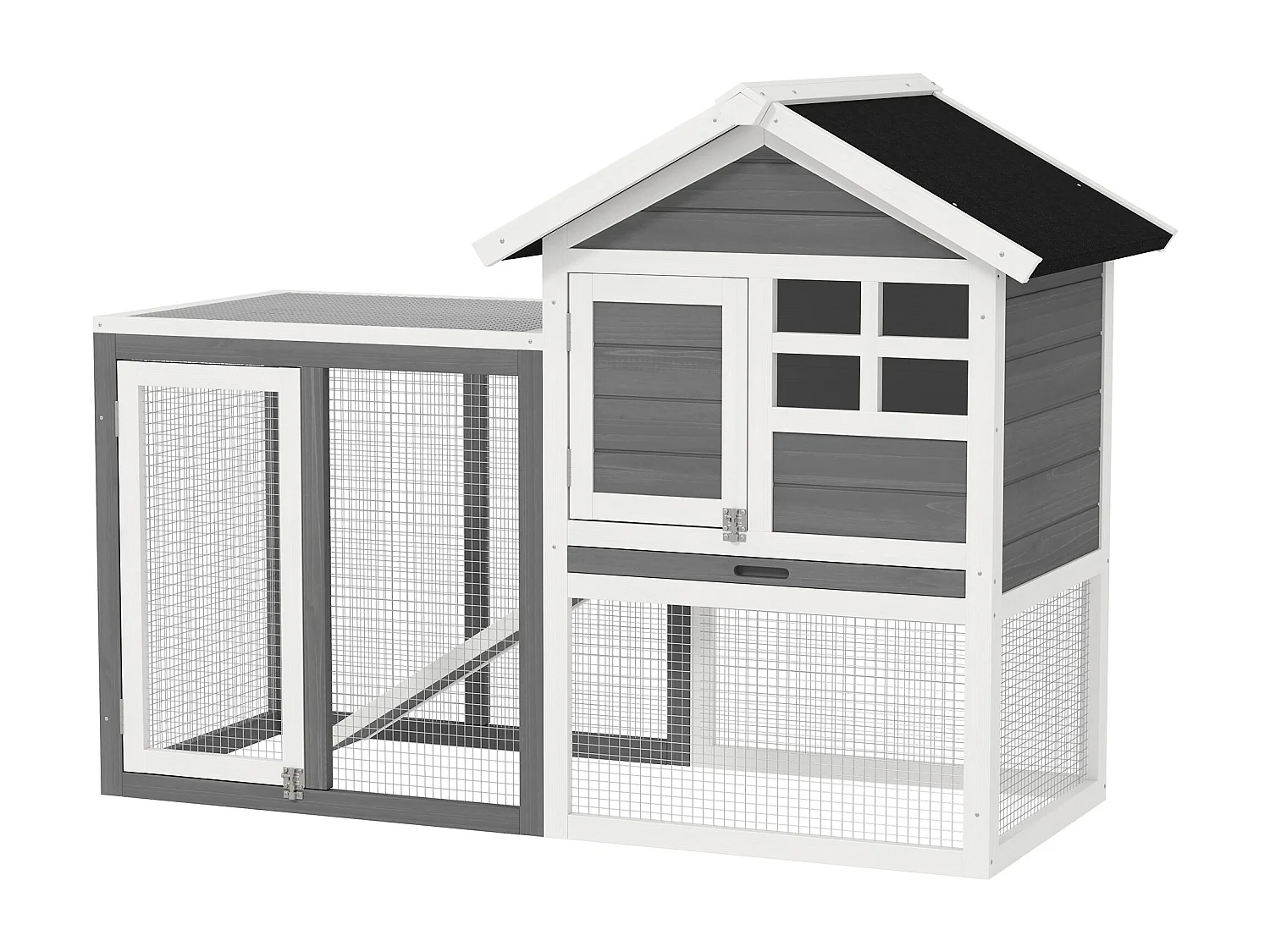Gabbia per conigli e roditori conigliera da esterno in legno grigio