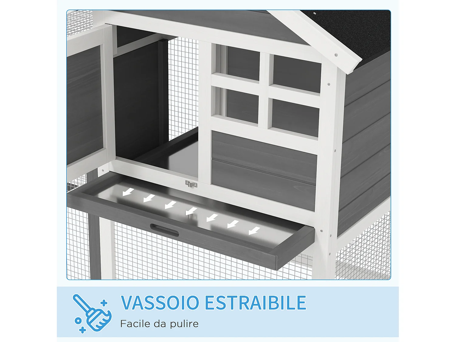 Gabbia per conigli e roditori conigliera da esterno in legno grigio