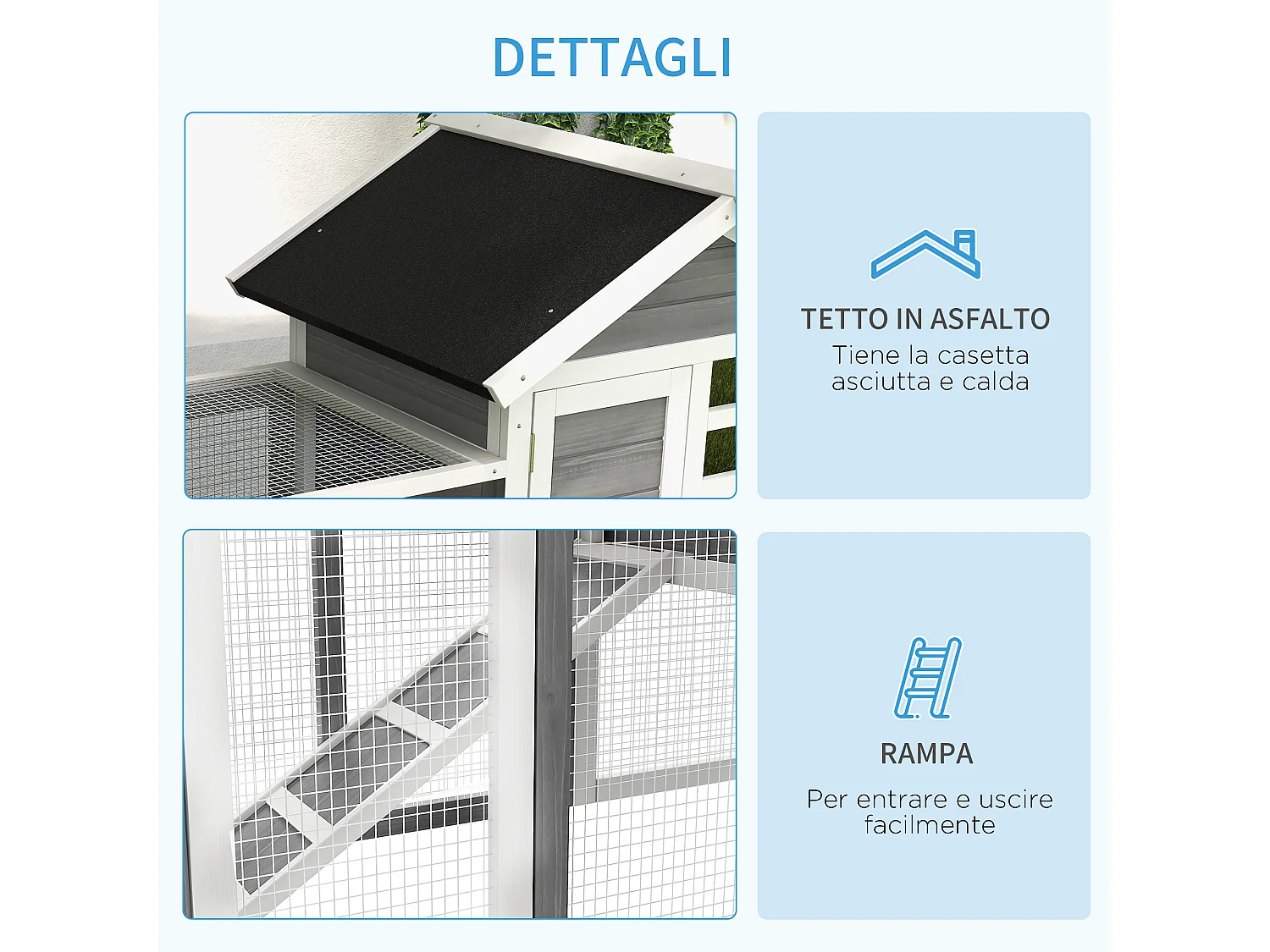 Gabbia per conigli e roditori conigliera da esterno in legno grigio