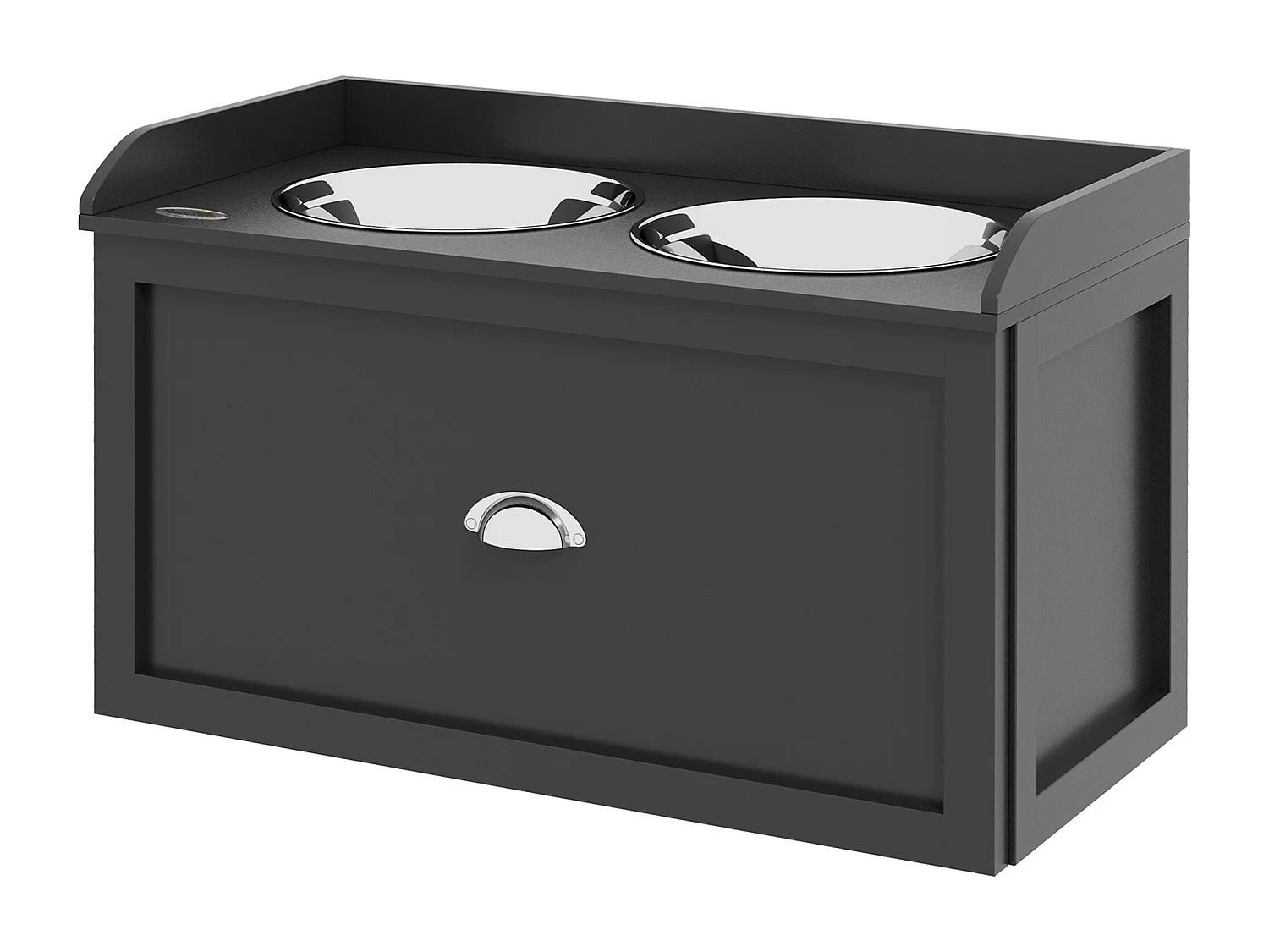 Ciotole per cani rialzate in acciaio e legno con cassetto 60x30x36cm nero