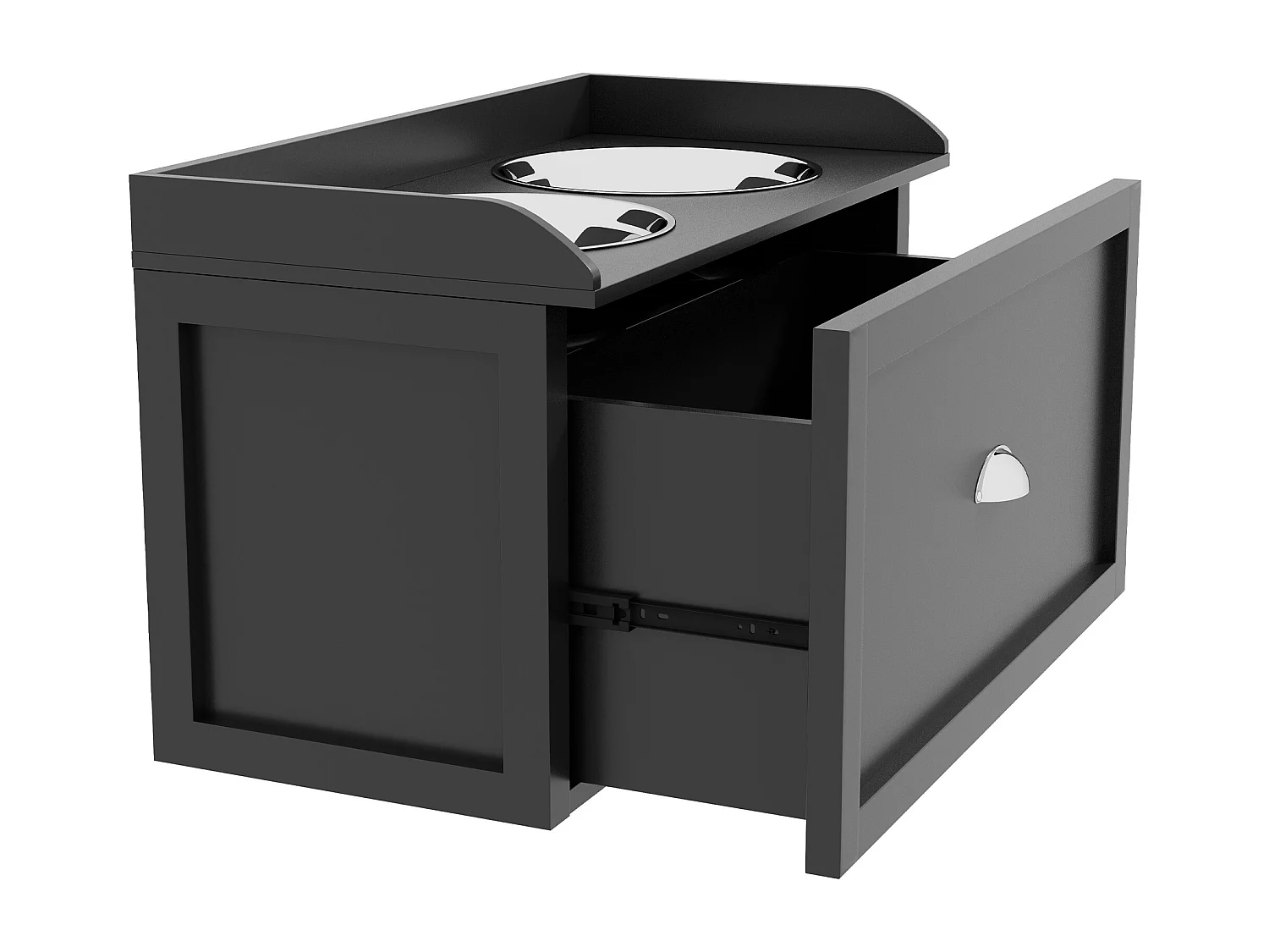 Ciotole per cani rialzate in acciaio e legno con cassetto 60x30x36cm nero