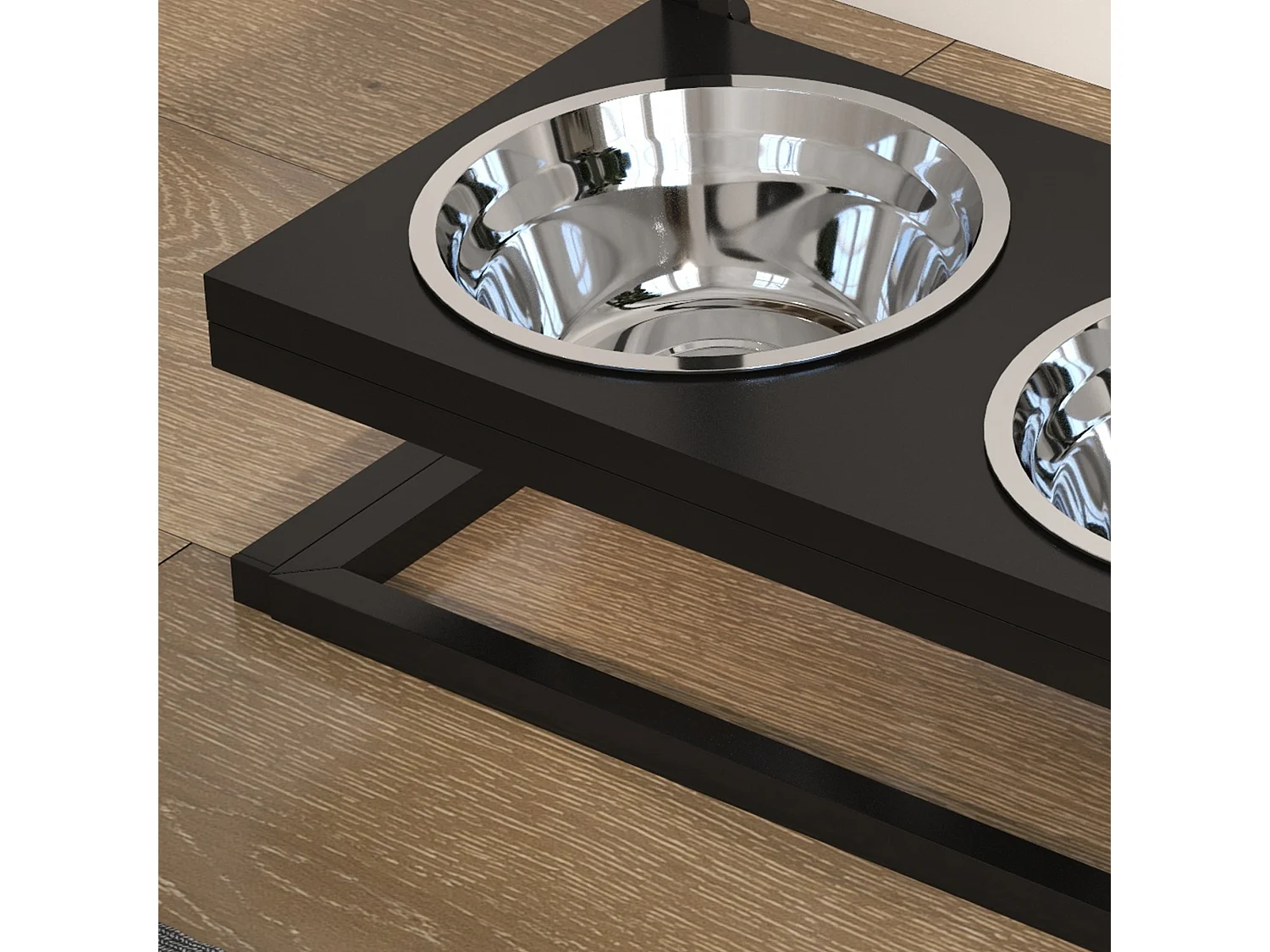 Portaciotole per cani rialzata altezza regolabile 2 ciotole acciaio nero