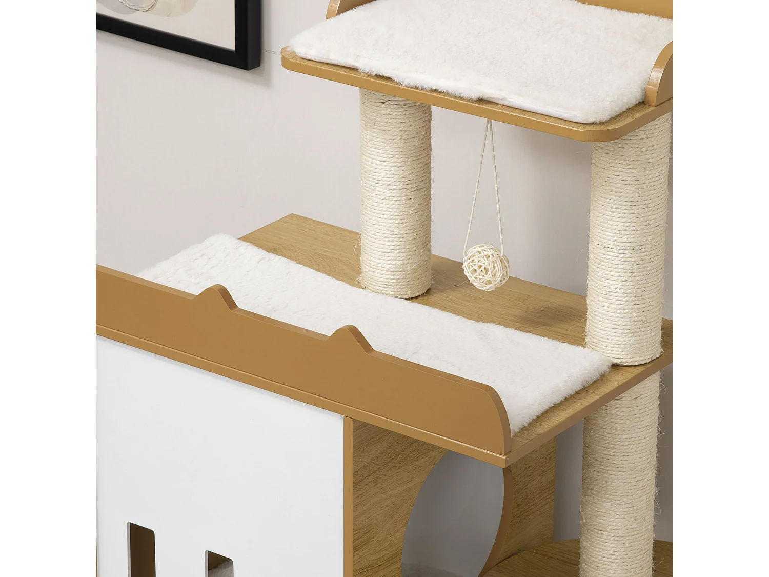 Albero per gatti con tiragraffi 2 casette posatoi e pallina da gioco