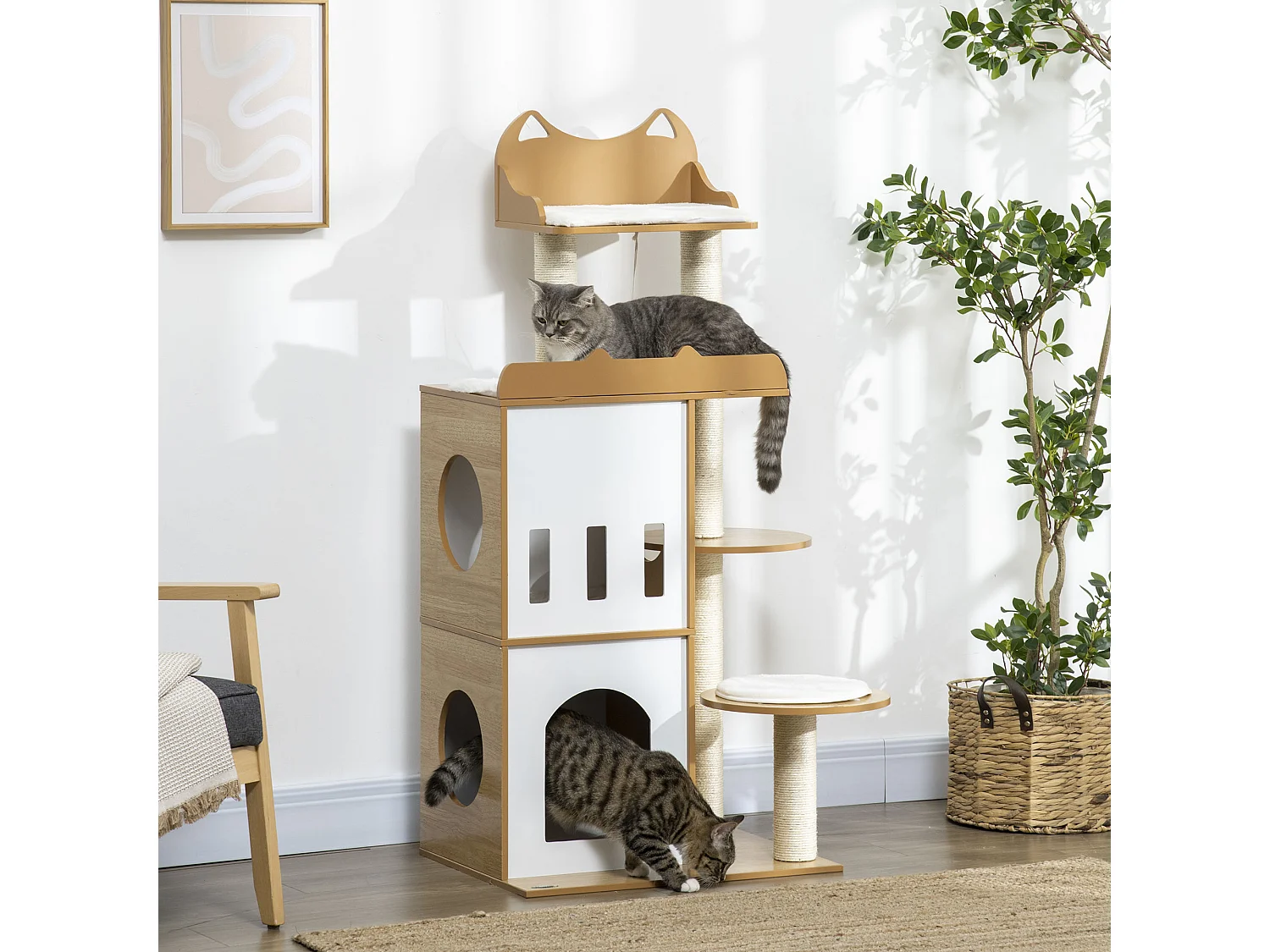 Albero per gatti con tiragraffi 2 casette posatoi e pallina da gioco