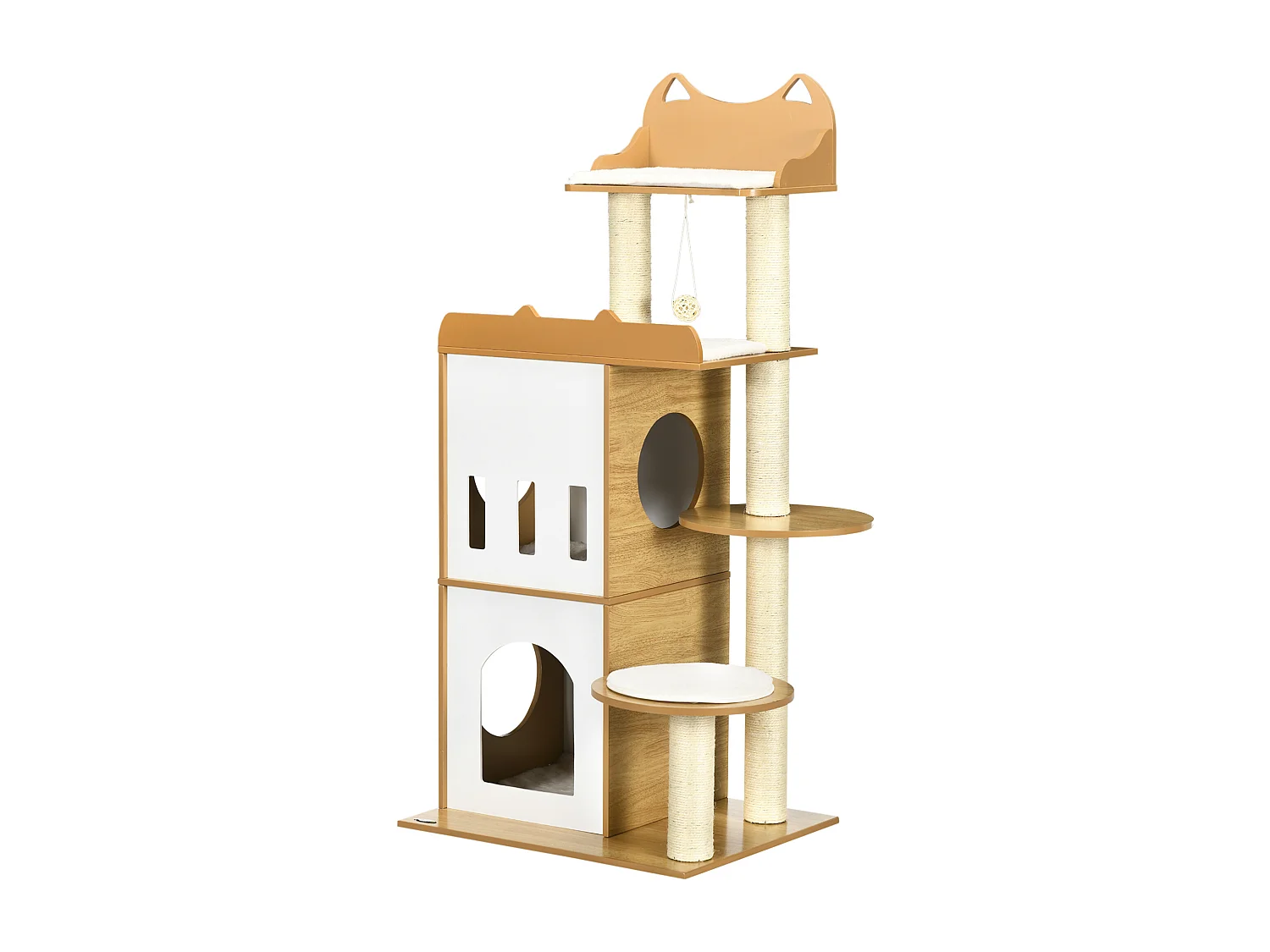 Albero per gatti con tiragraffi 2 casette posatoi e pallina da gioco