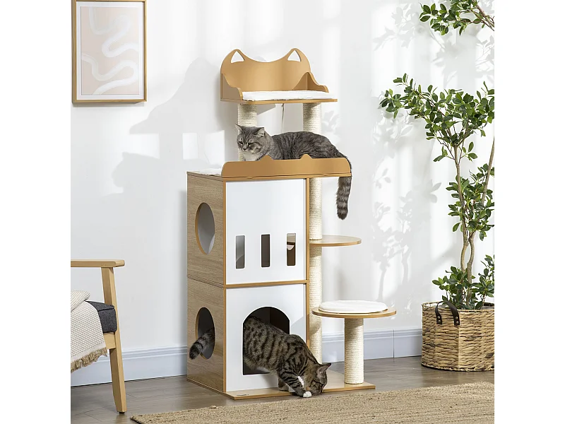 Albero per gatti con tiragraffi 2 casette posatoi e pallina da gioco