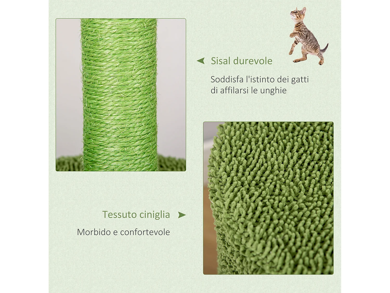 Albero tiragraffi per gatti adulti a forma di cactus 60x35x78cm verde