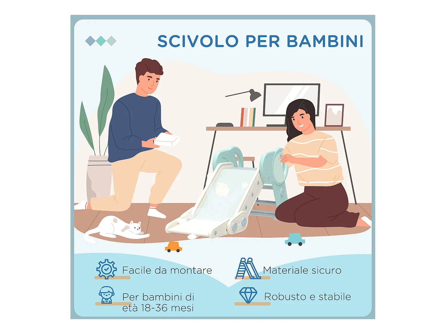 Scivolo per bambini pieghevole in plastica età 18-36 mesi verde