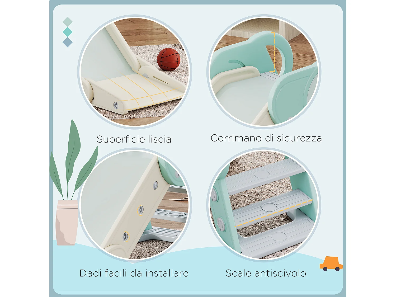 Scivolo per bambini pieghevole in plastica età 18-36 mesi verde