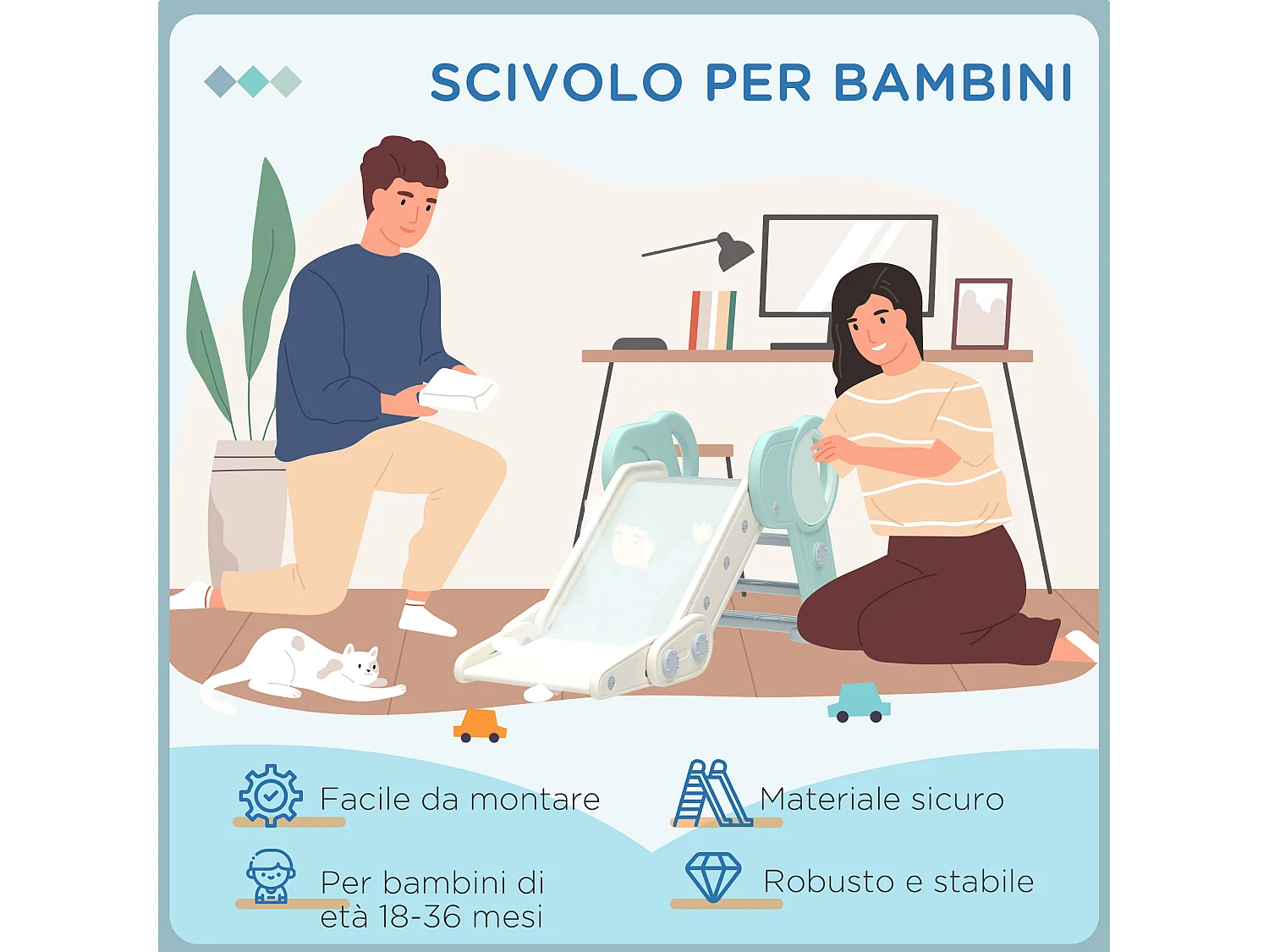 Scivolo per bambini pieghevole in plastica età 18-36 mesi verde