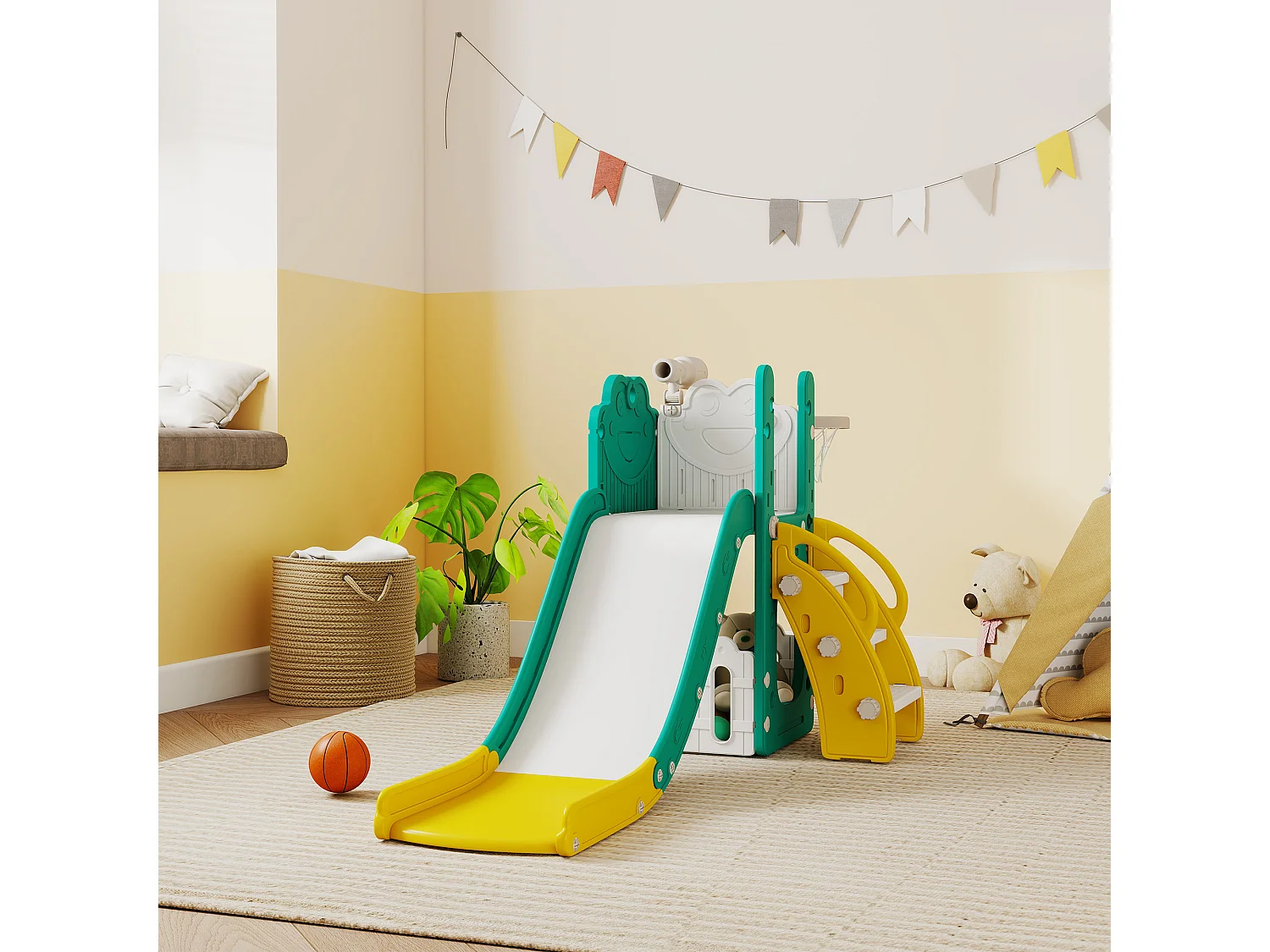 Set scivolo per bambini 1-3 anni con canestro e telescopio giallo