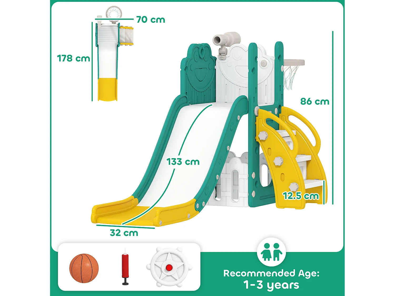 Set scivolo per bambini 1-3 anni con canestro e telescopio giallo