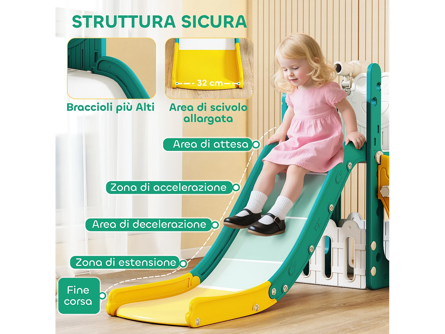 Set scivolo per bambini 1-3 anni con canestro e telescopio giallo