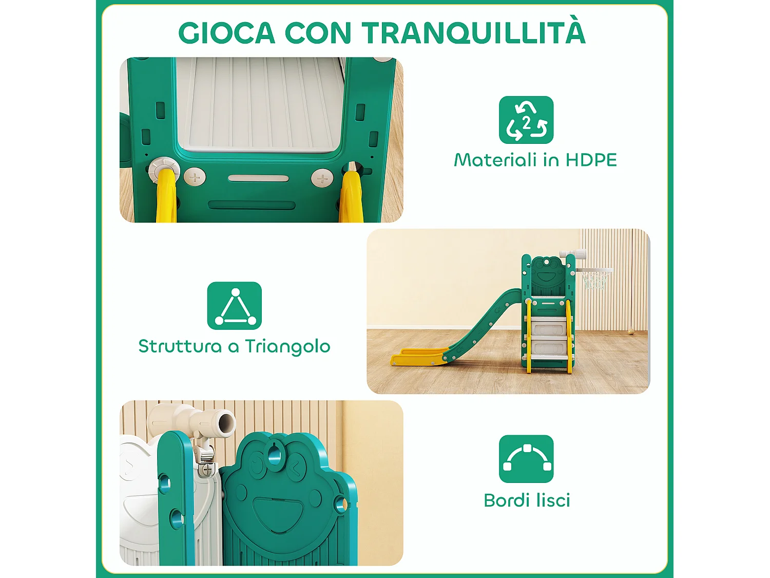 Set scivolo per bambini 1-3 anni con canestro e telescopio giallo