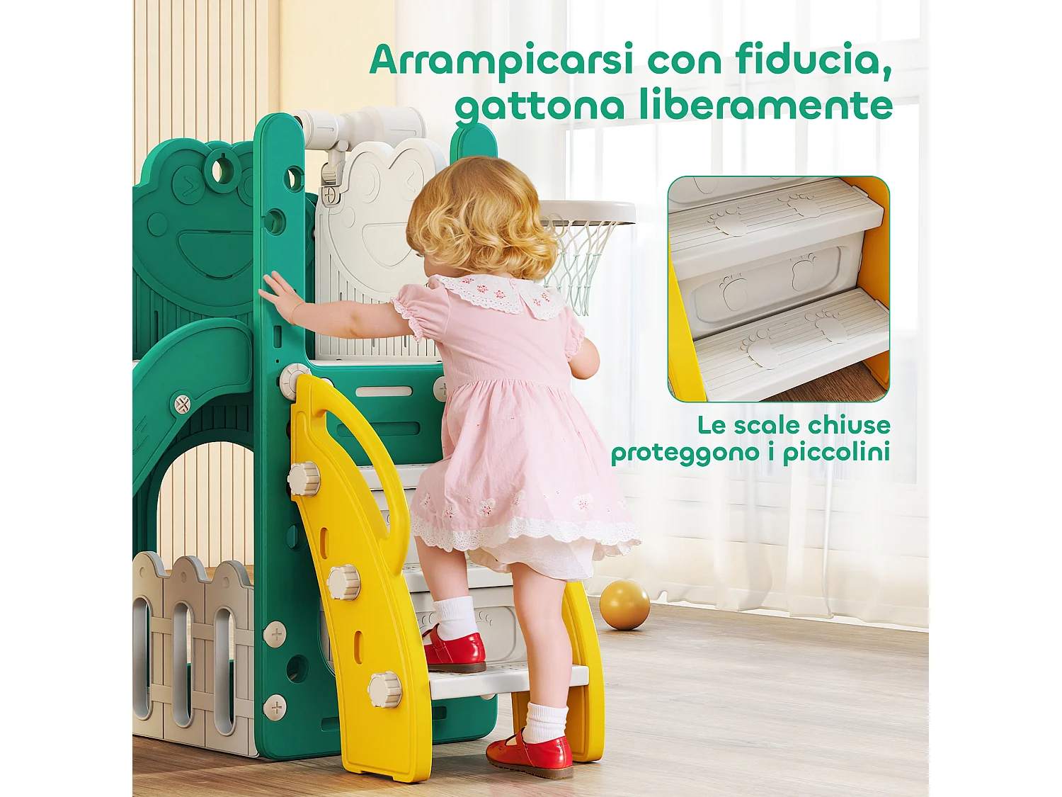 Set scivolo per bambini 1-3 anni con canestro e telescopio giallo