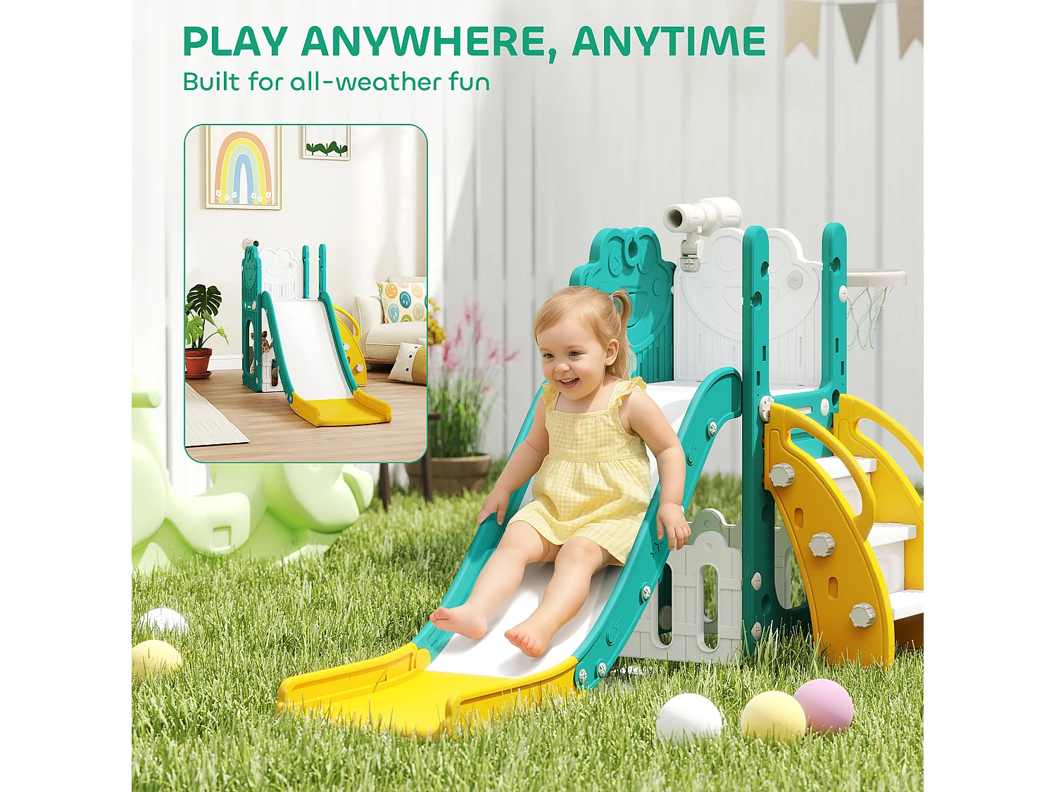 Set scivolo per bambini 1-3 anni con canestro e telescopio giallo
