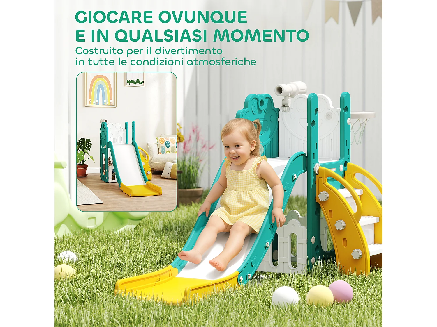 Set scivolo per bambini 1-3 anni con canestro e telescopio giallo
