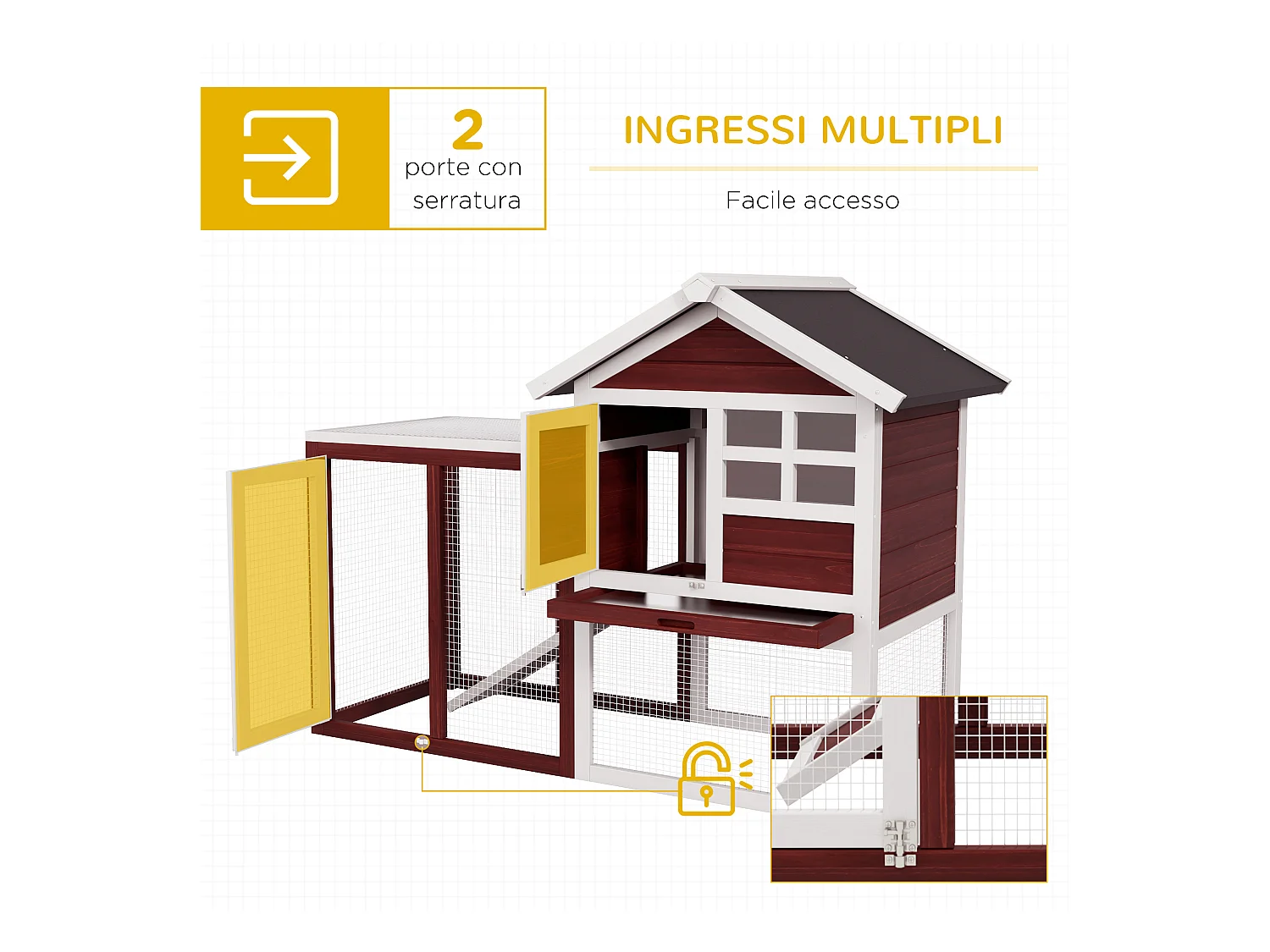 Gabbia per conigli e roditori conigliera da esterno in legno marrone
