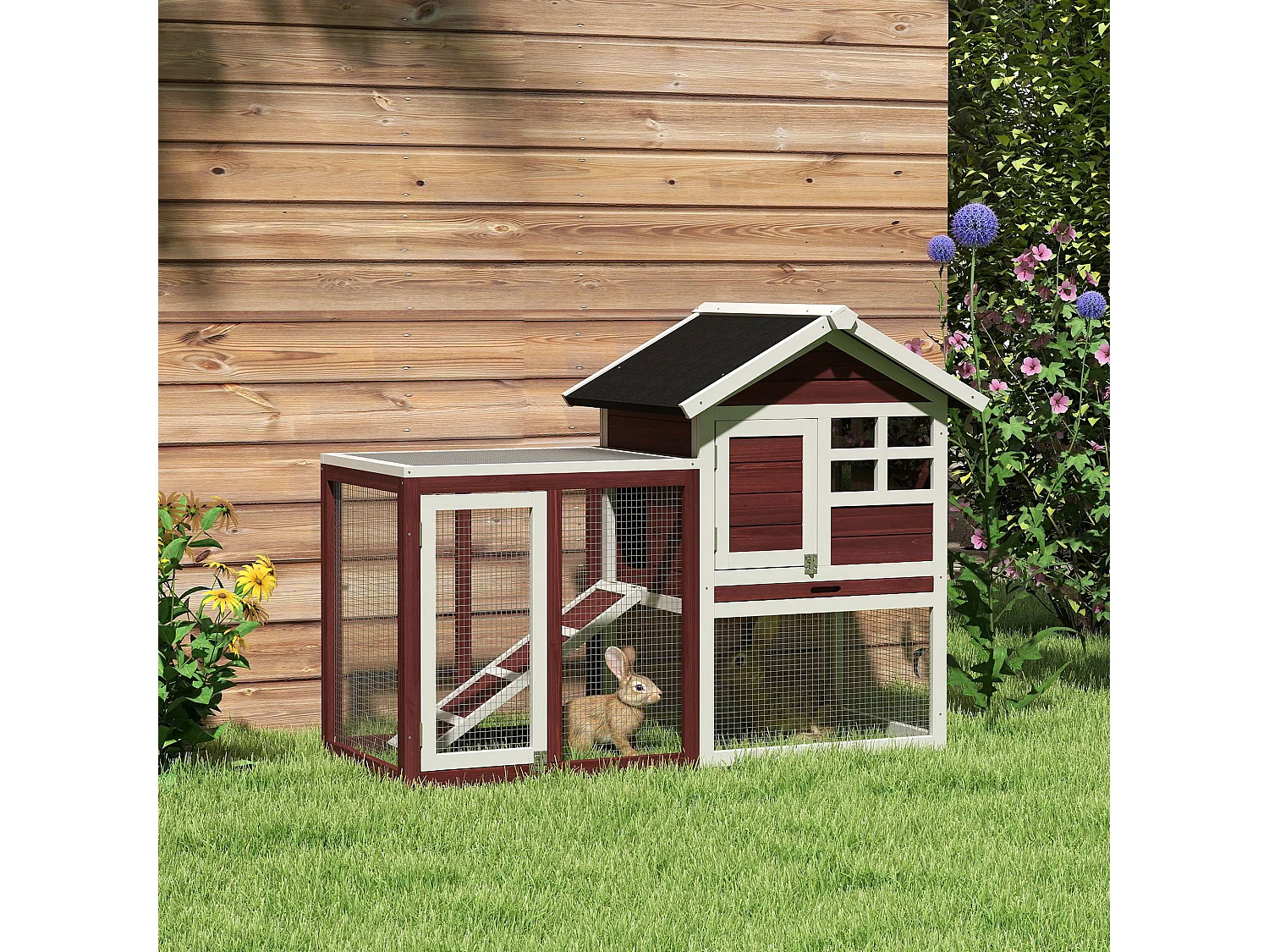 Gabbia per conigli e roditori conigliera da esterno in legno marrone