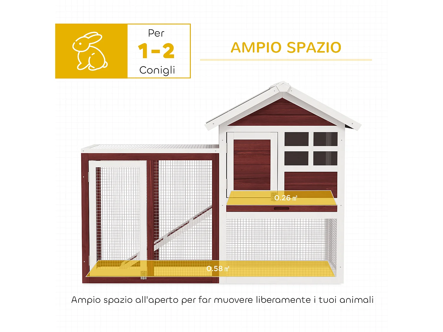 Gabbia per conigli e roditori conigliera da esterno in legno marrone