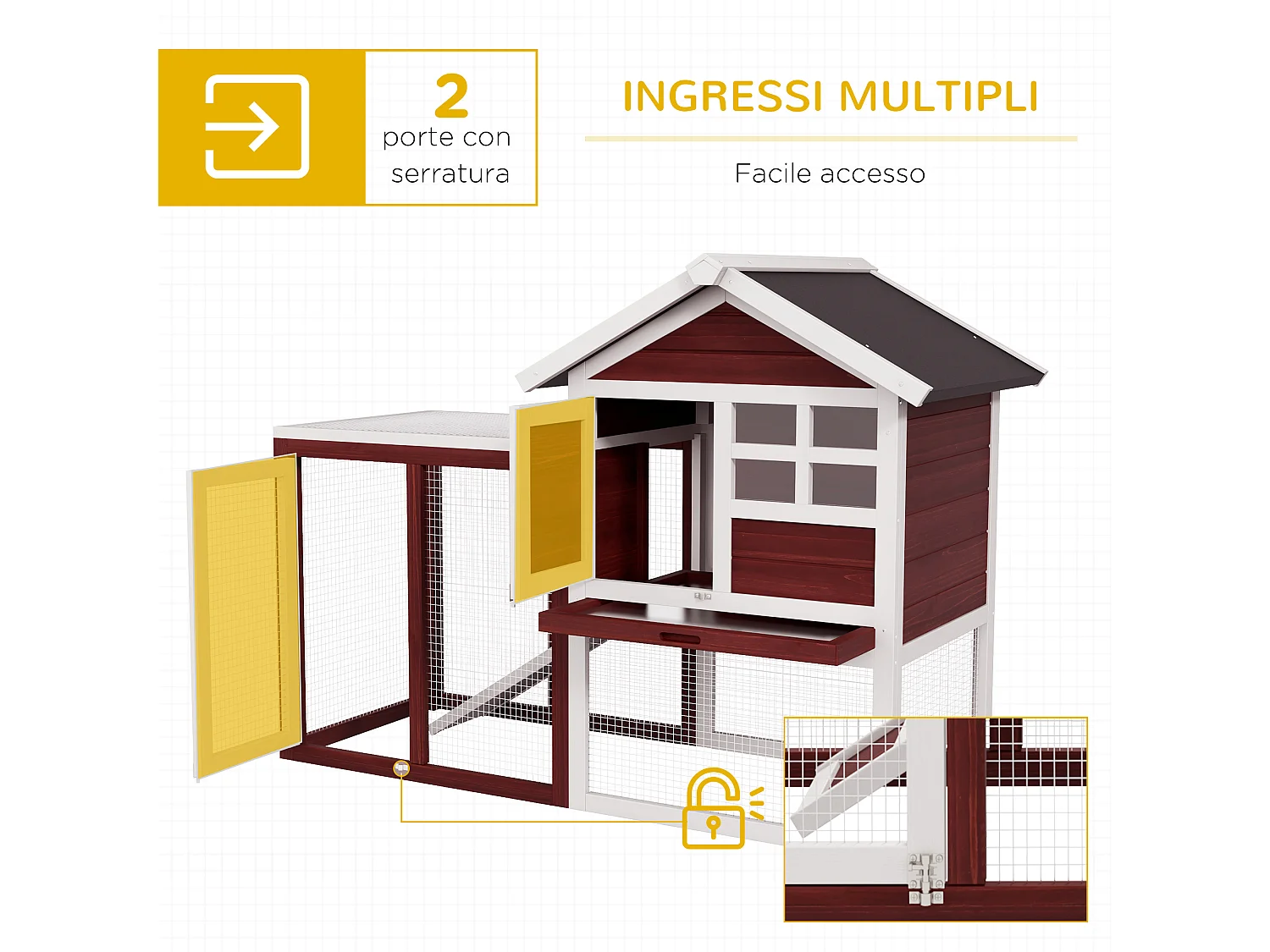 Gabbia per conigli e roditori conigliera da esterno in legno marrone