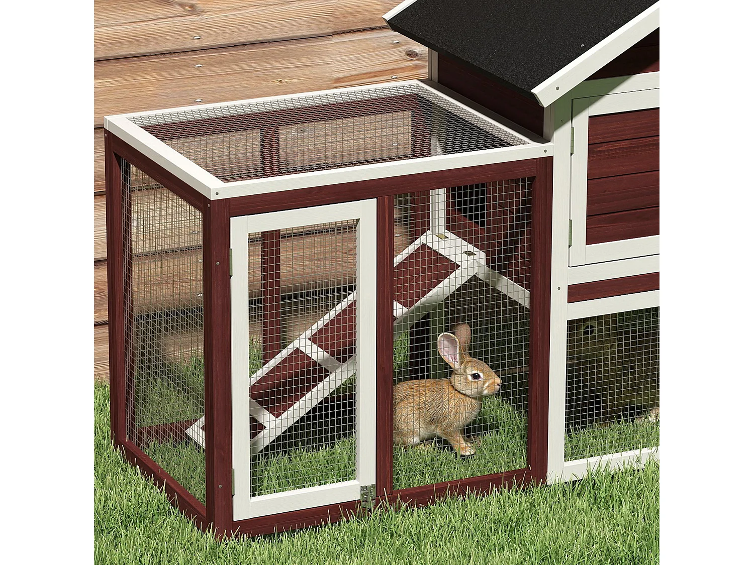 Gabbia per conigli e roditori conigliera da esterno in legno marrone