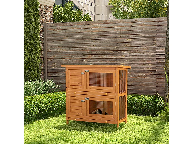 Gabbia conigliera a 2 piani per conigli da esterno in legno
