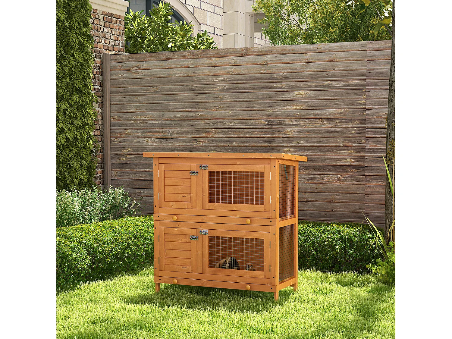 Gabbia conigliera a 2 piani per conigli da esterno in legno