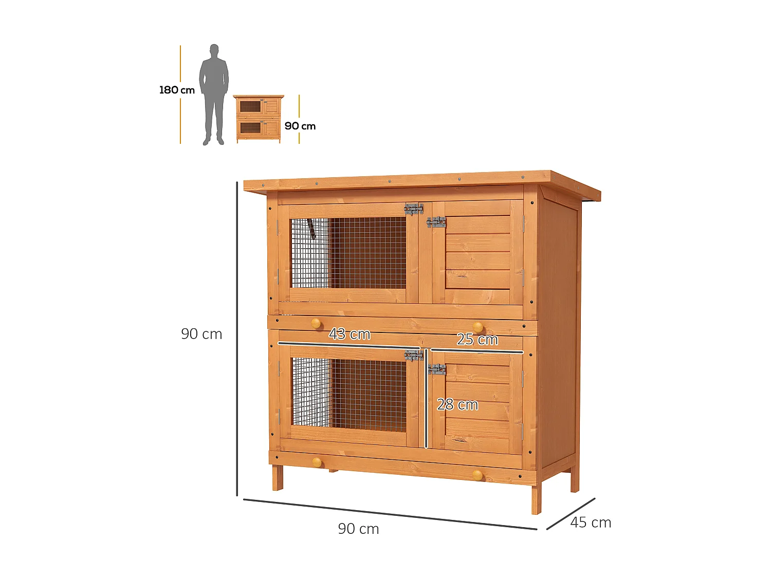Gabbia conigliera a 2 piani per conigli da esterno in legno