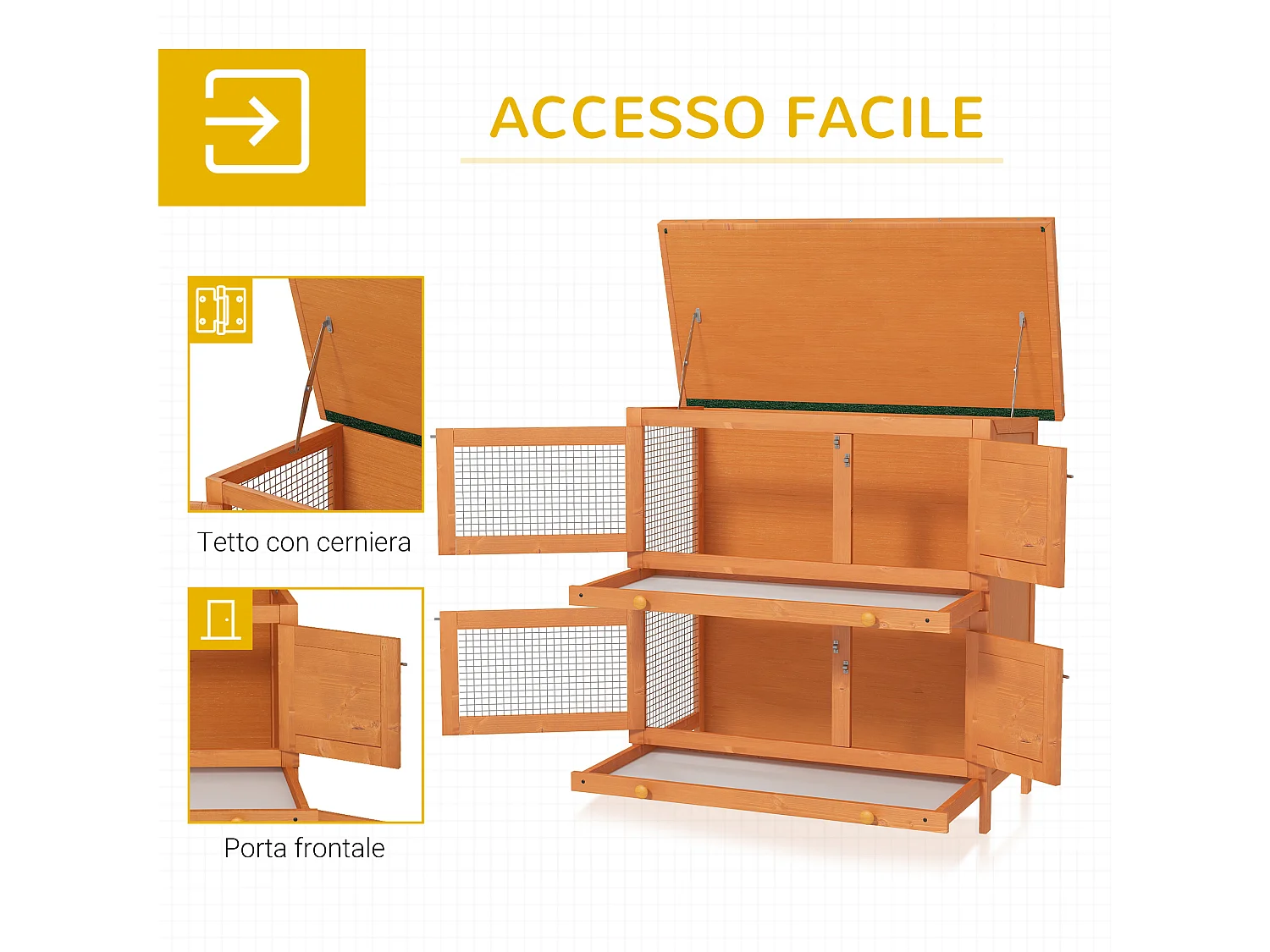 Gabbia conigliera a 2 piani per conigli da esterno in legno