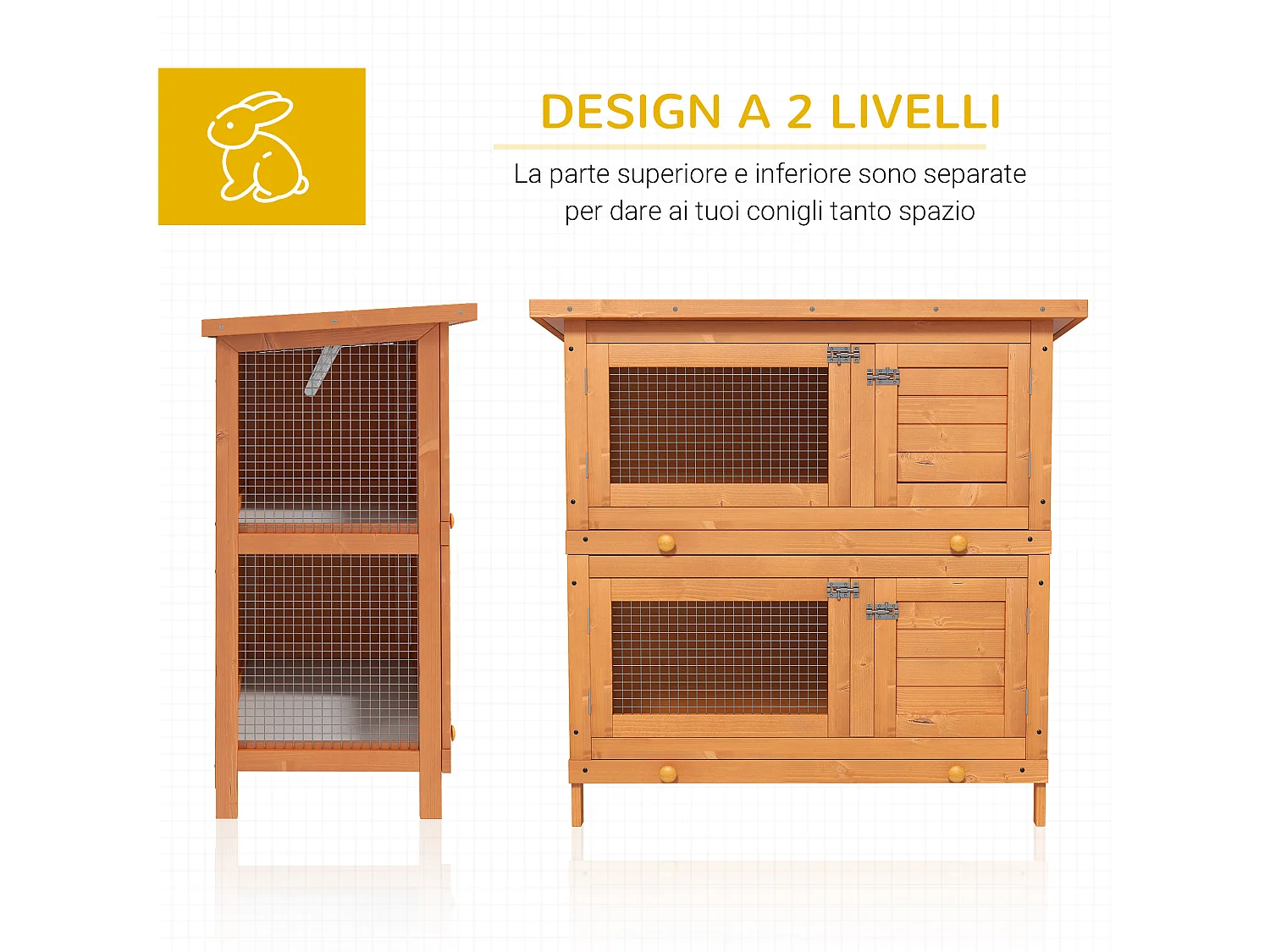 Gabbia conigliera a 2 piani per conigli da esterno in legno