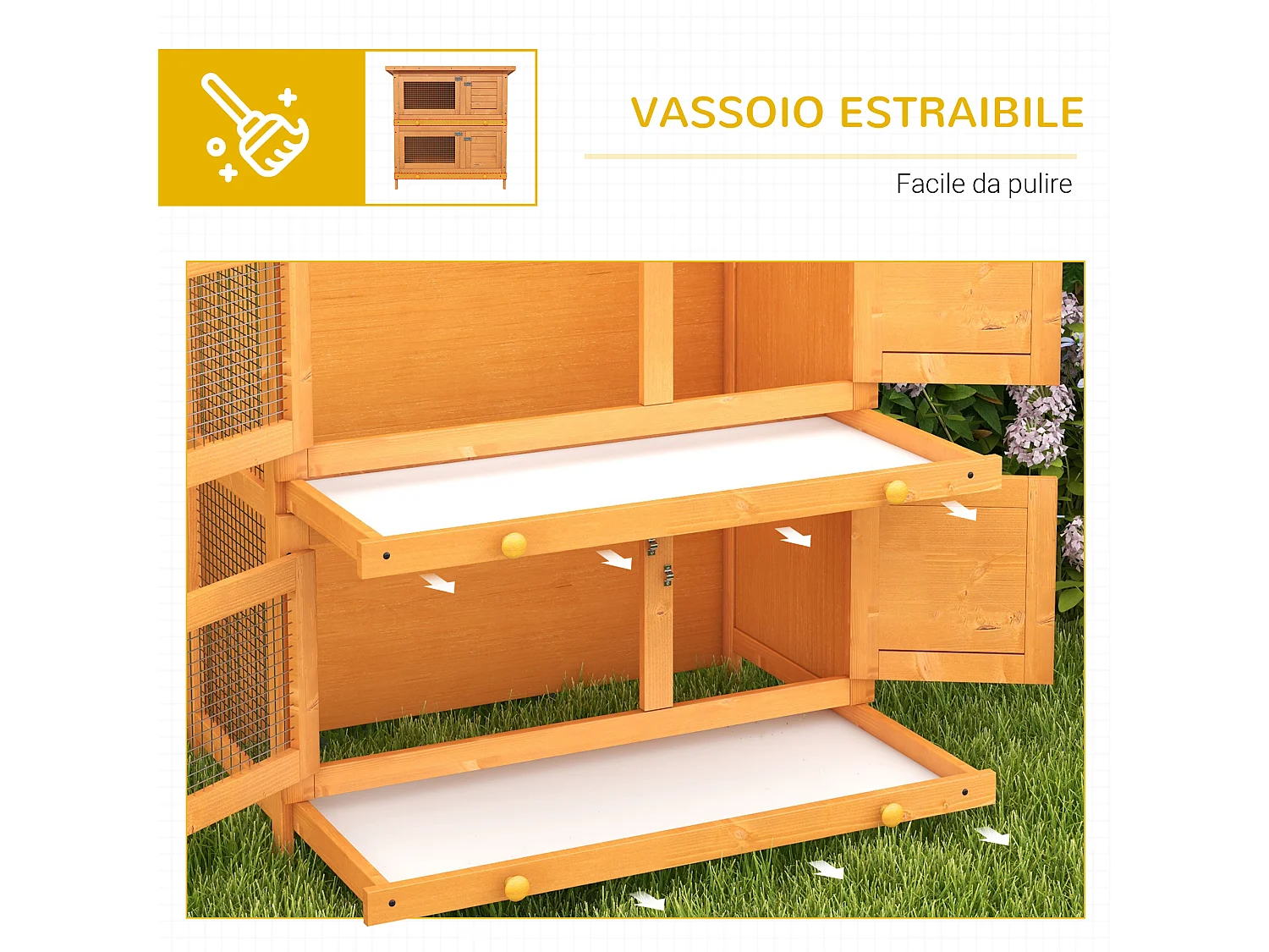 Gabbia conigliera a 2 piani per conigli da esterno in legno