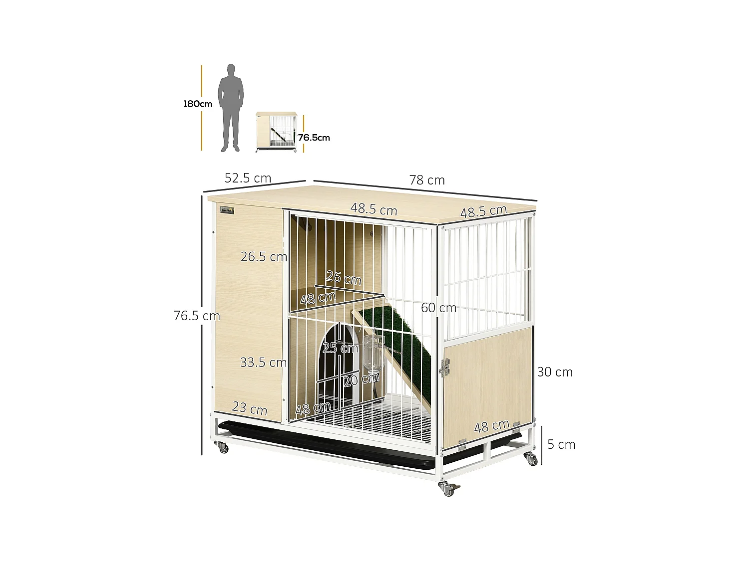 Gabbia per conigli con serbatoio d'acqua e vassoio estraibile