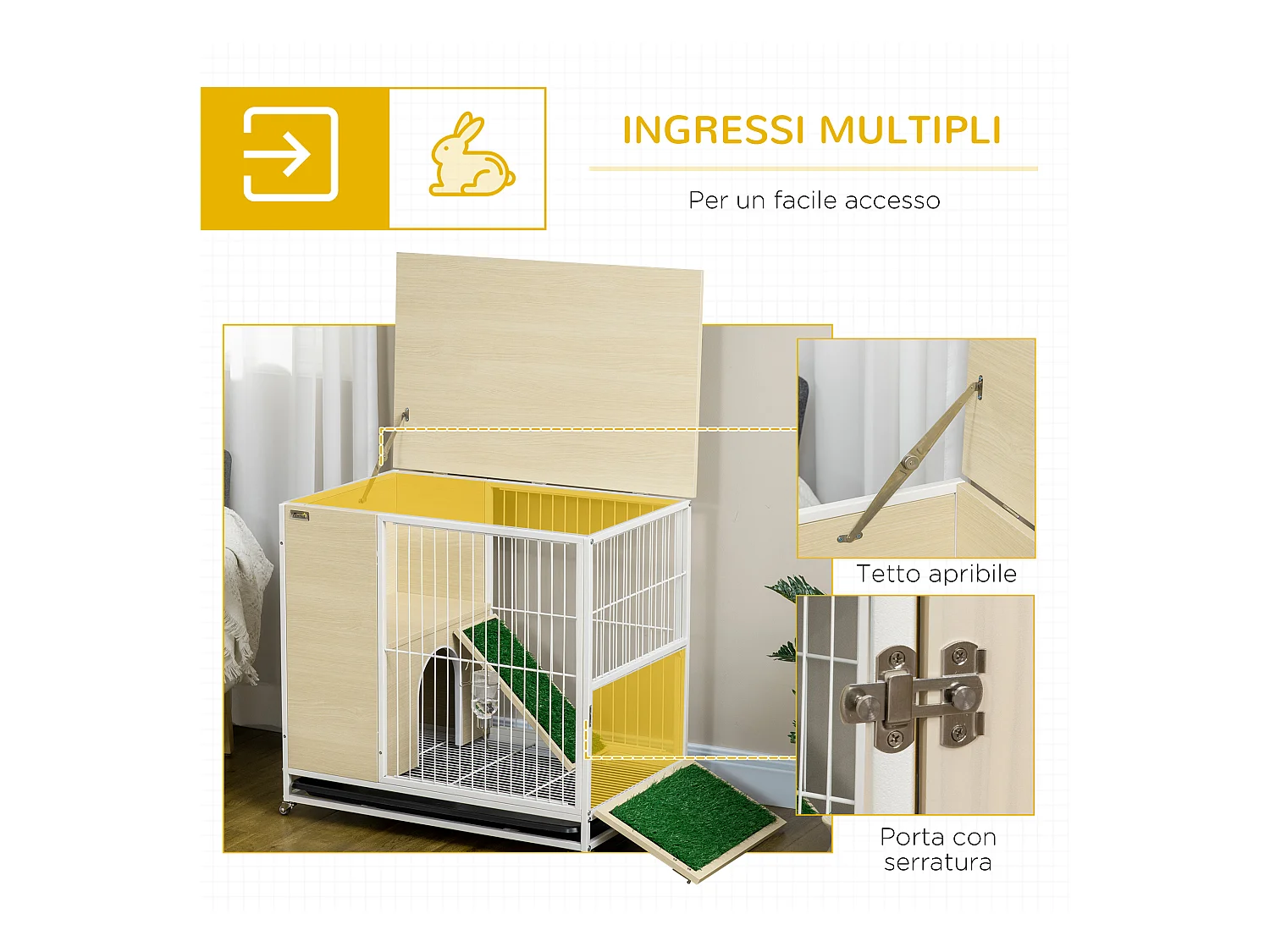 Gabbia per conigli con serbatoio d'acqua e vassoio estraibile