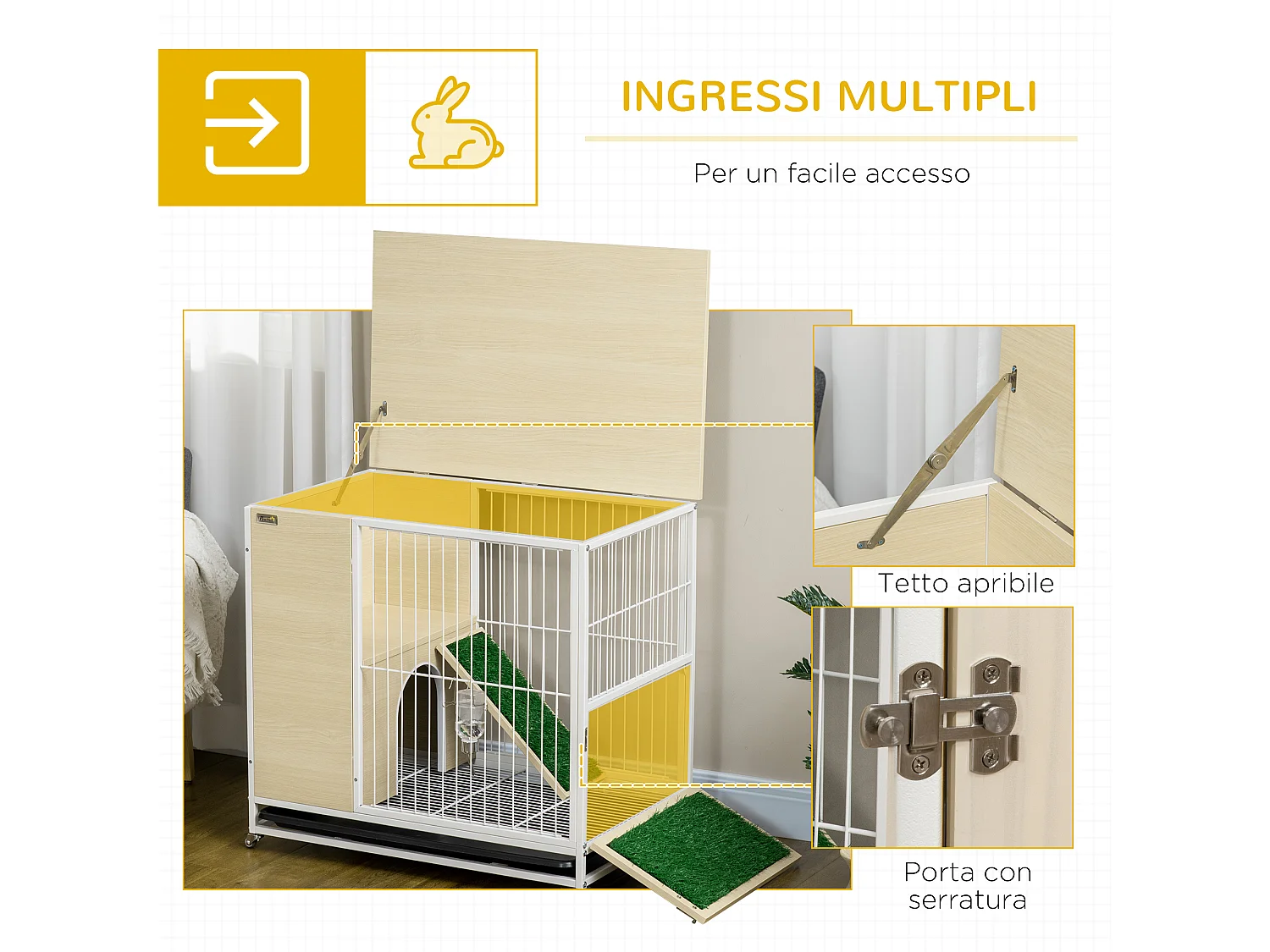 Gabbia per conigli con serbatoio d'acqua e vassoio estraibile