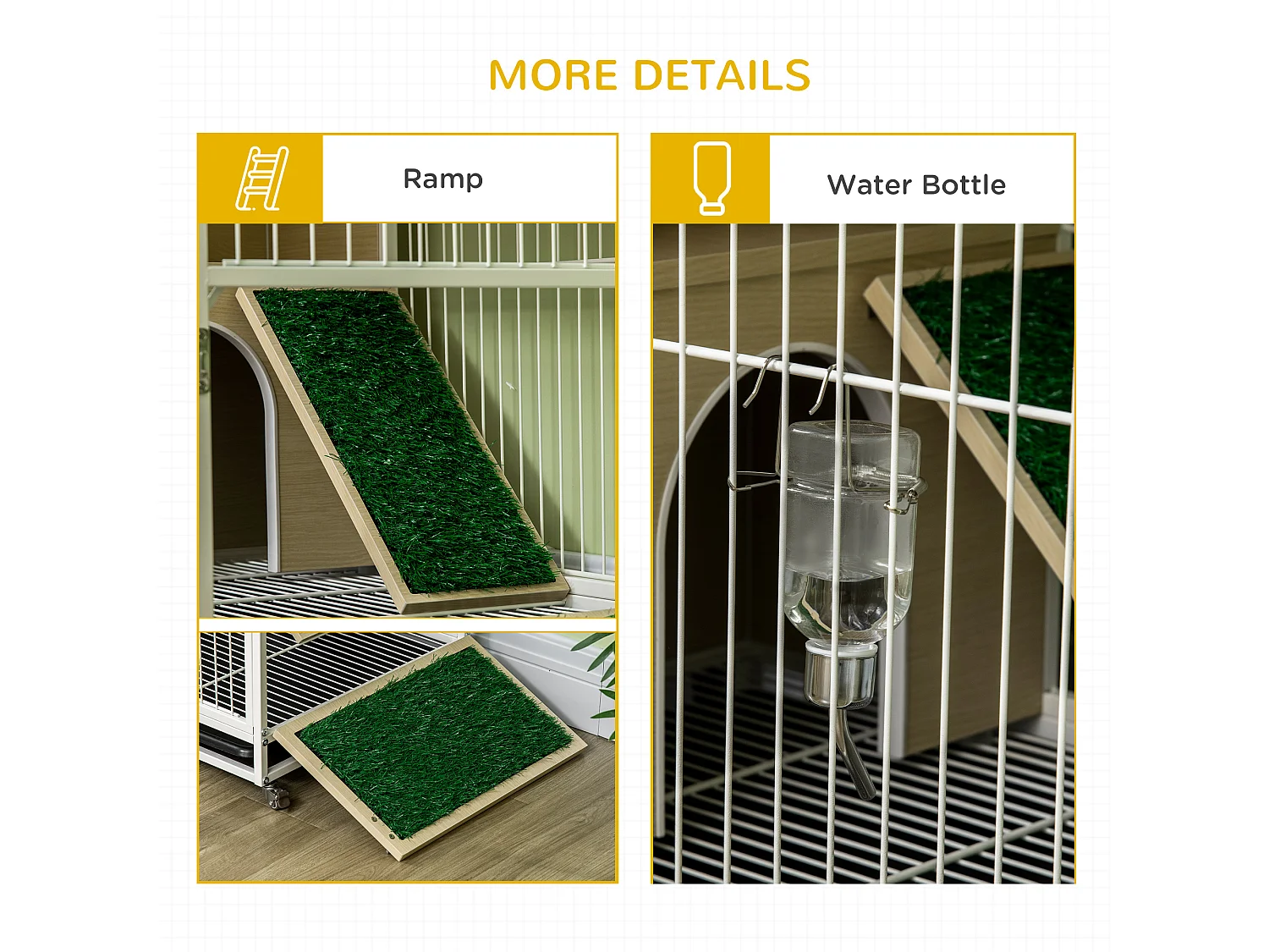 Gabbia per conigli con serbatoio d'acqua e vassoio estraibile