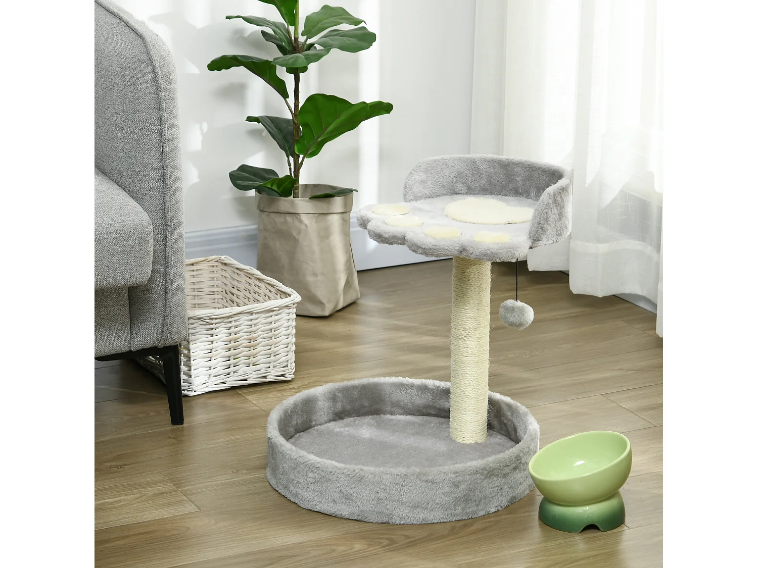 Tiragraffi per gatti con lettini e corda juta 41x41x44cm grigio chiaro