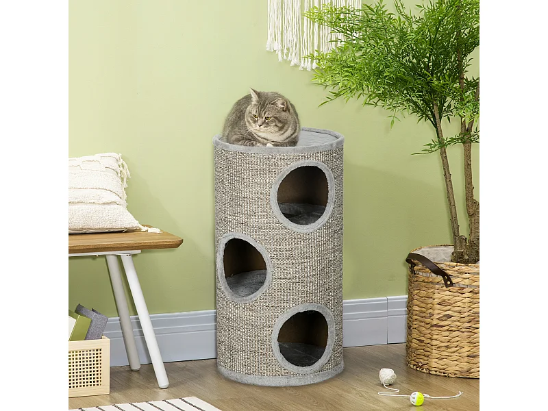 Cuccia per gatti a 3 livelli con tiragraffi in sisal e peluche ø38x70cm
