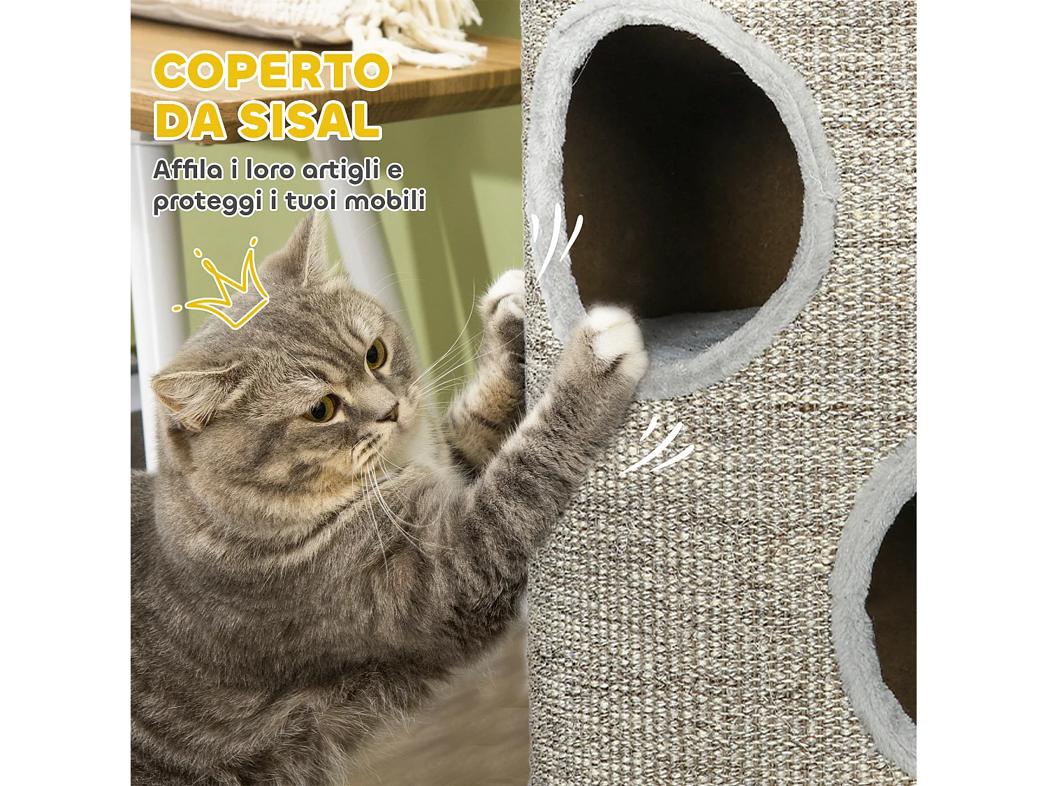 Cuccia per gatti a 3 livelli con tiragraffi in sisal e peluche ø38x70cm