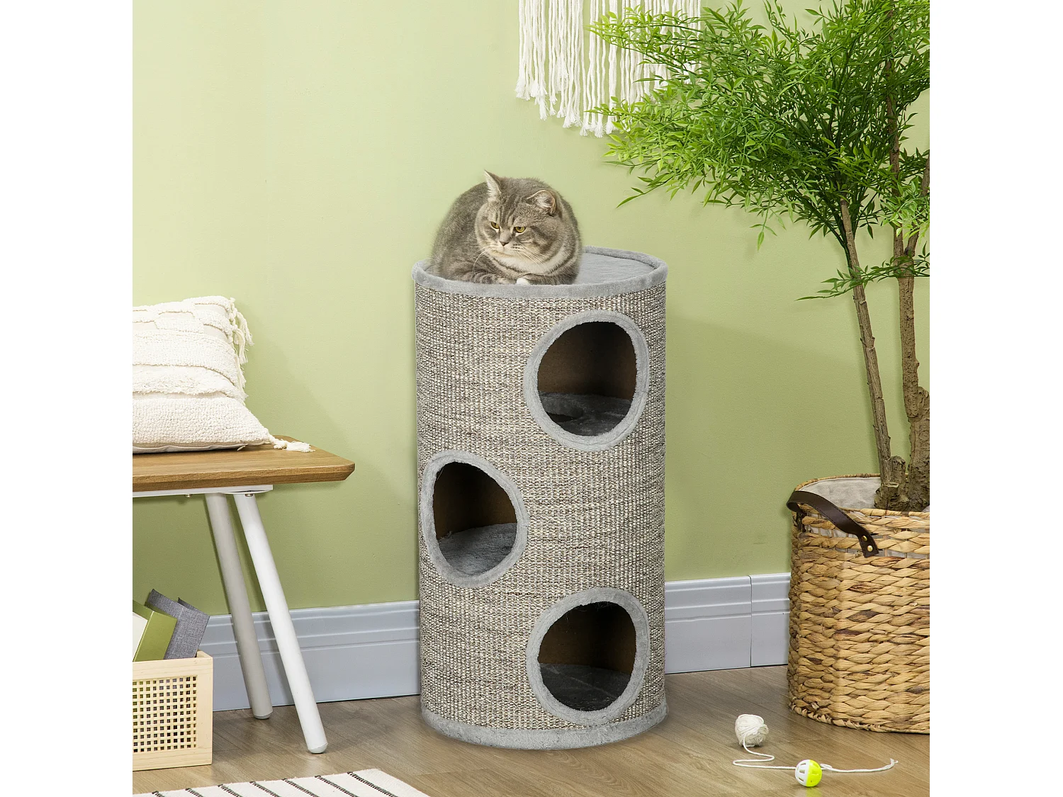Cuccia per gatti a 3 livelli con tiragraffi in sisal e peluche ø38x70cm