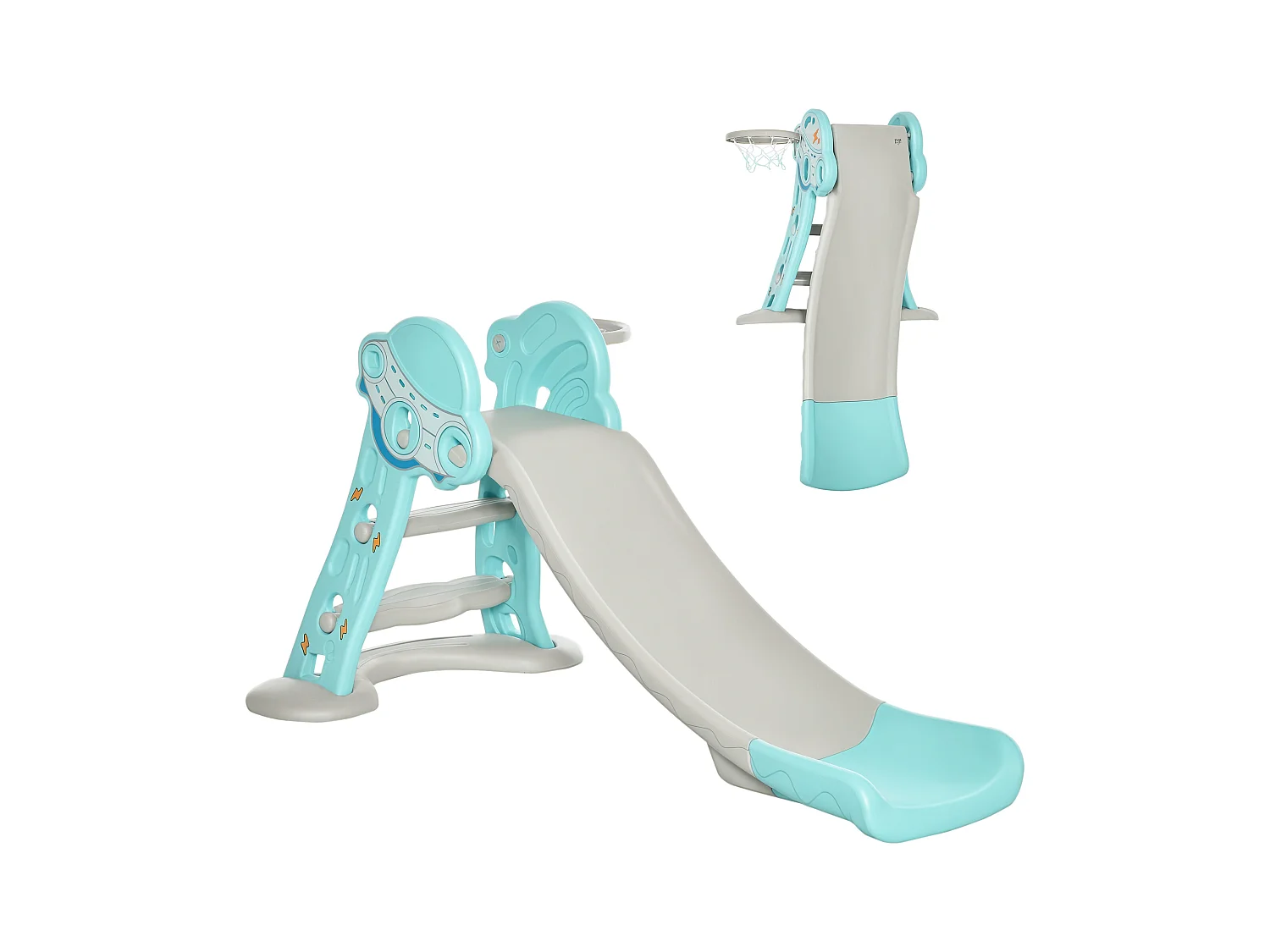 Scivolo per bambini 18+ mesi pieghevole con canestro blu e grigio
