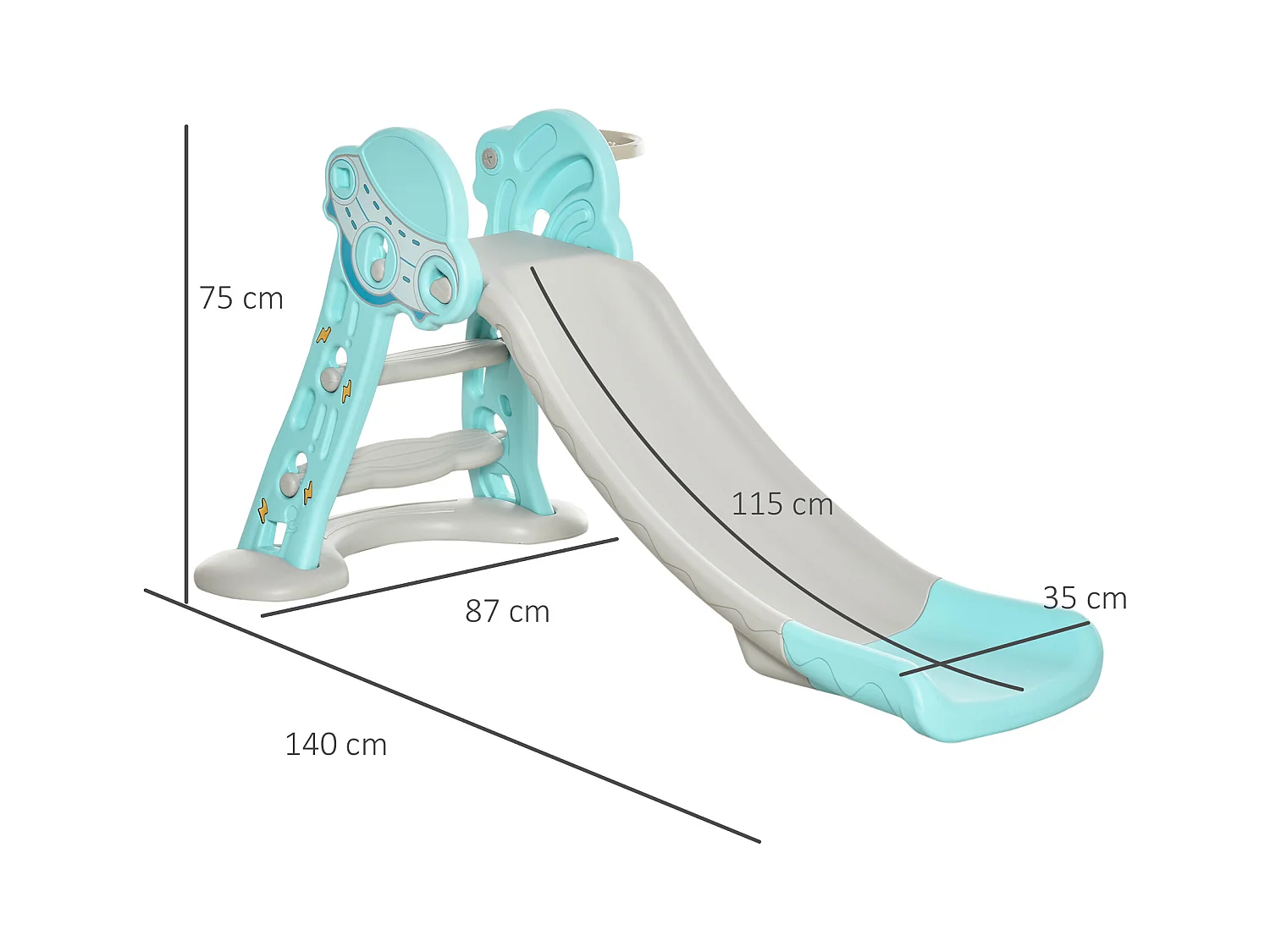 Scivolo per bambini 18+ mesi pieghevole con canestro blu e grigio