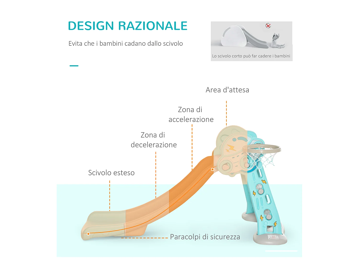 Scivolo per bambini 18+ mesi pieghevole con canestro blu e grigio
