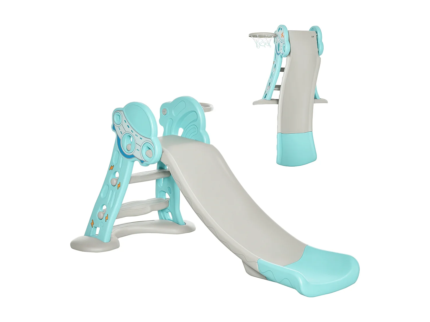 Scivolo per bambini 18+ mesi pieghevole con canestro blu e grigio