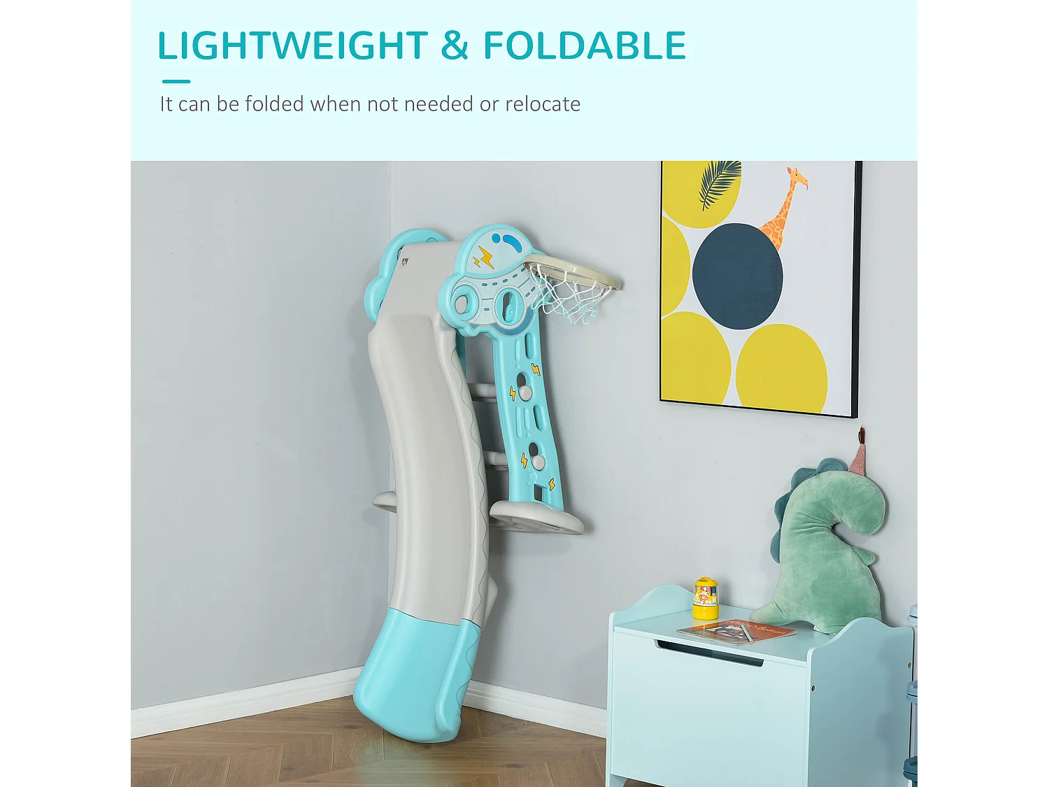 Scivolo per bambini 18+ mesi pieghevole con canestro blu e grigio