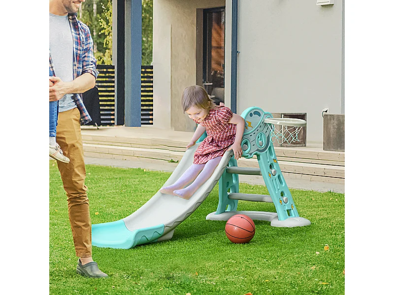 Scivolo per bambini 18+ mesi pieghevole con canestro blu e grigio