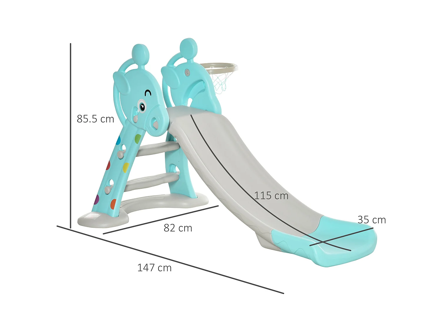 Scivolo bambini con canestro basket 2-4 anni grigio 147x82x85.5cm